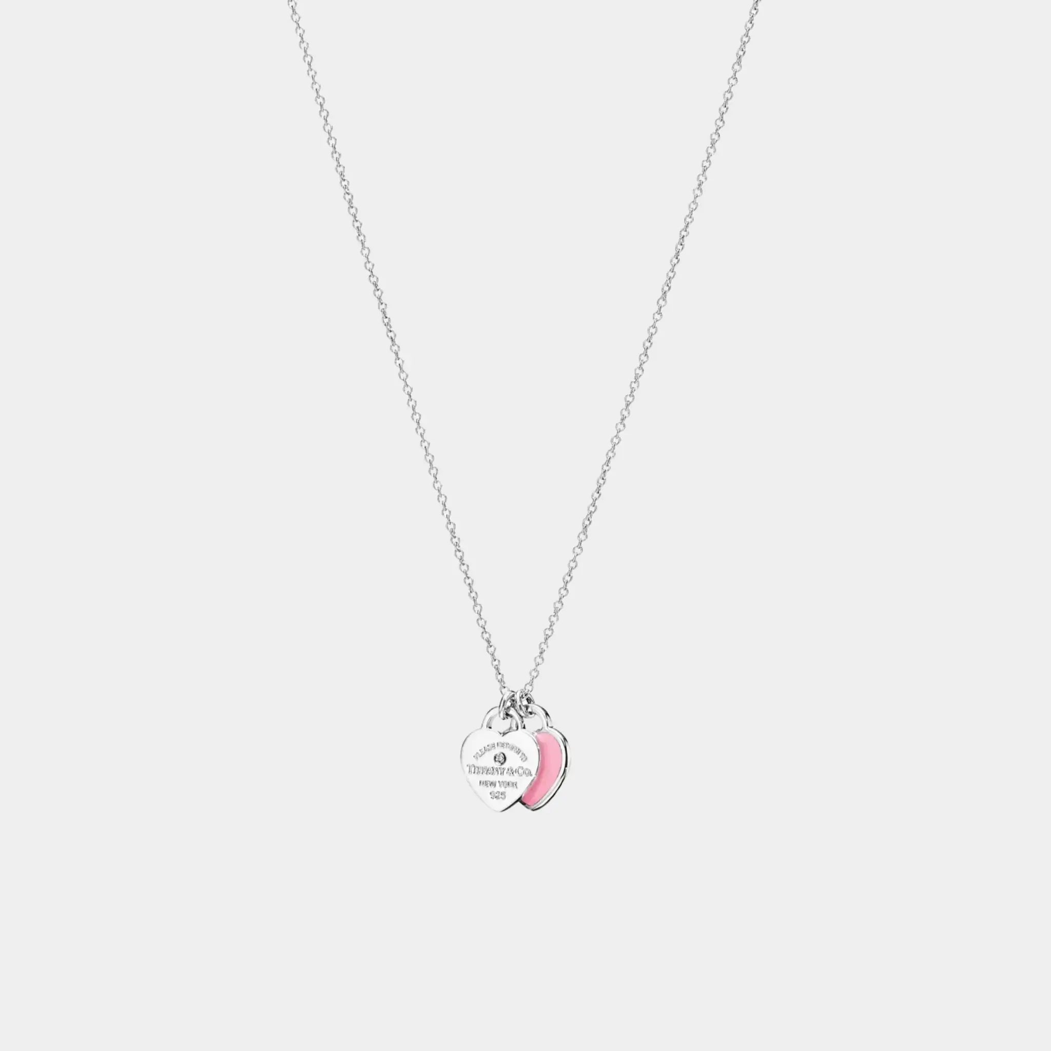 Tiffany & Co Heart-Shaped Pendant In 925 Sterling Silver and Diamond, Pink, Front