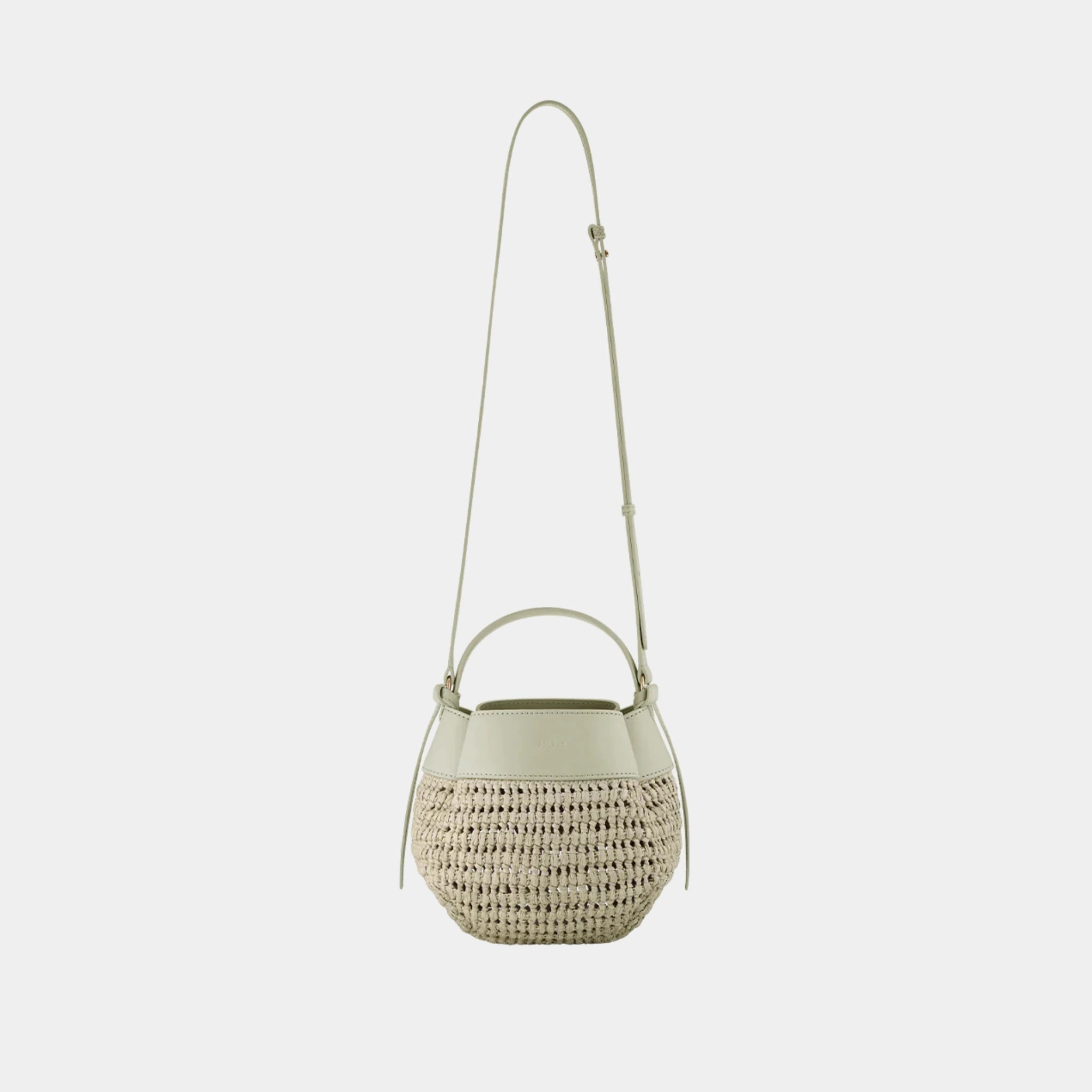 Polene Tsubi Bag in Raffia & Smooth Leather, Laurel