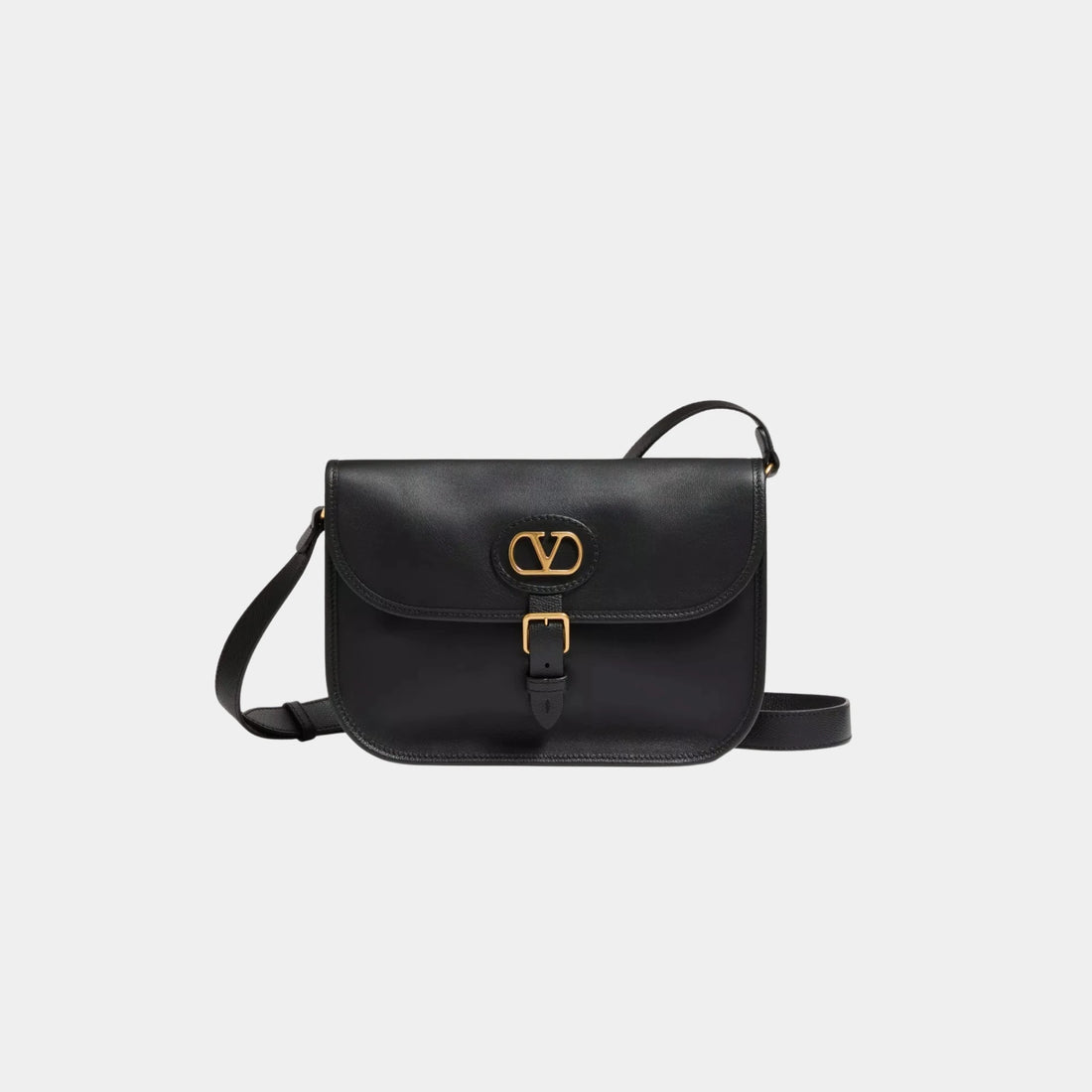 Valentino Garavani Antibes Calfskin Shoulder Bag, Black, Front