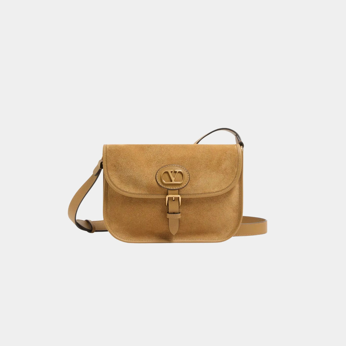 Valentino Antibes Suede Shoulder Bag, Beige, Front