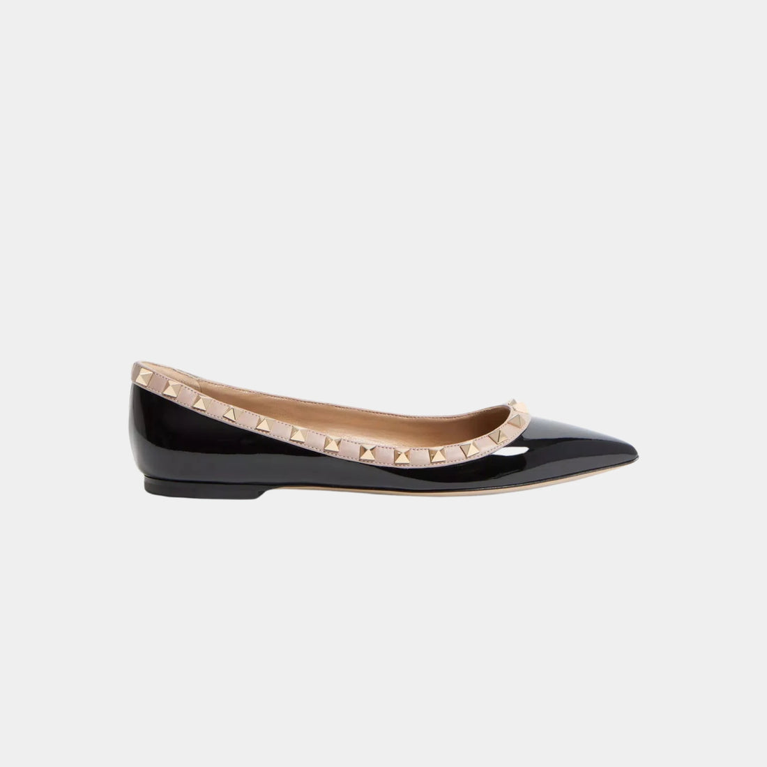 Valentino Patent Rockstud Ballet Flat, Black, Side