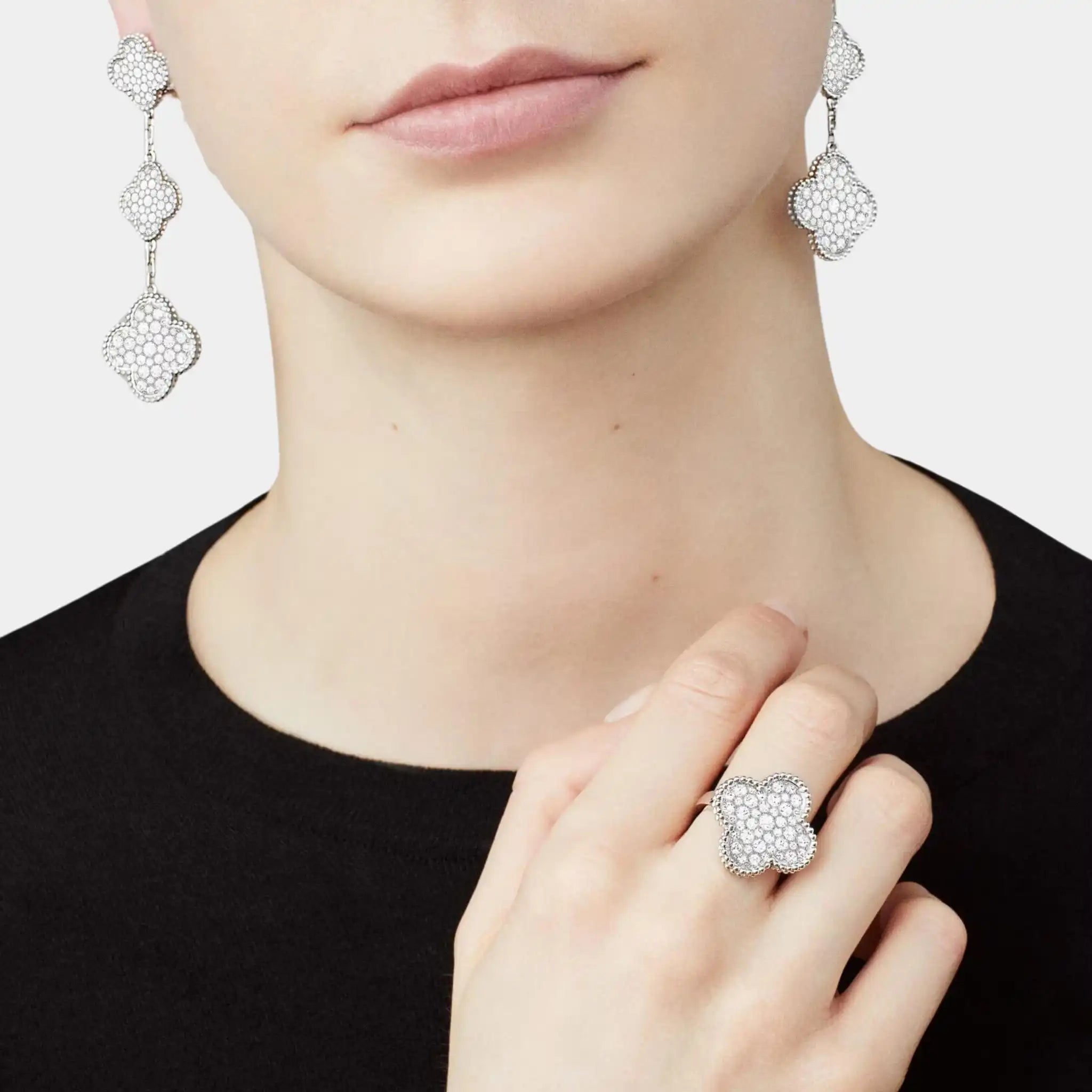 Van Cleef & Arpels Magic Alhambra Earrings 3 Motifs White Gold Diamond,Model