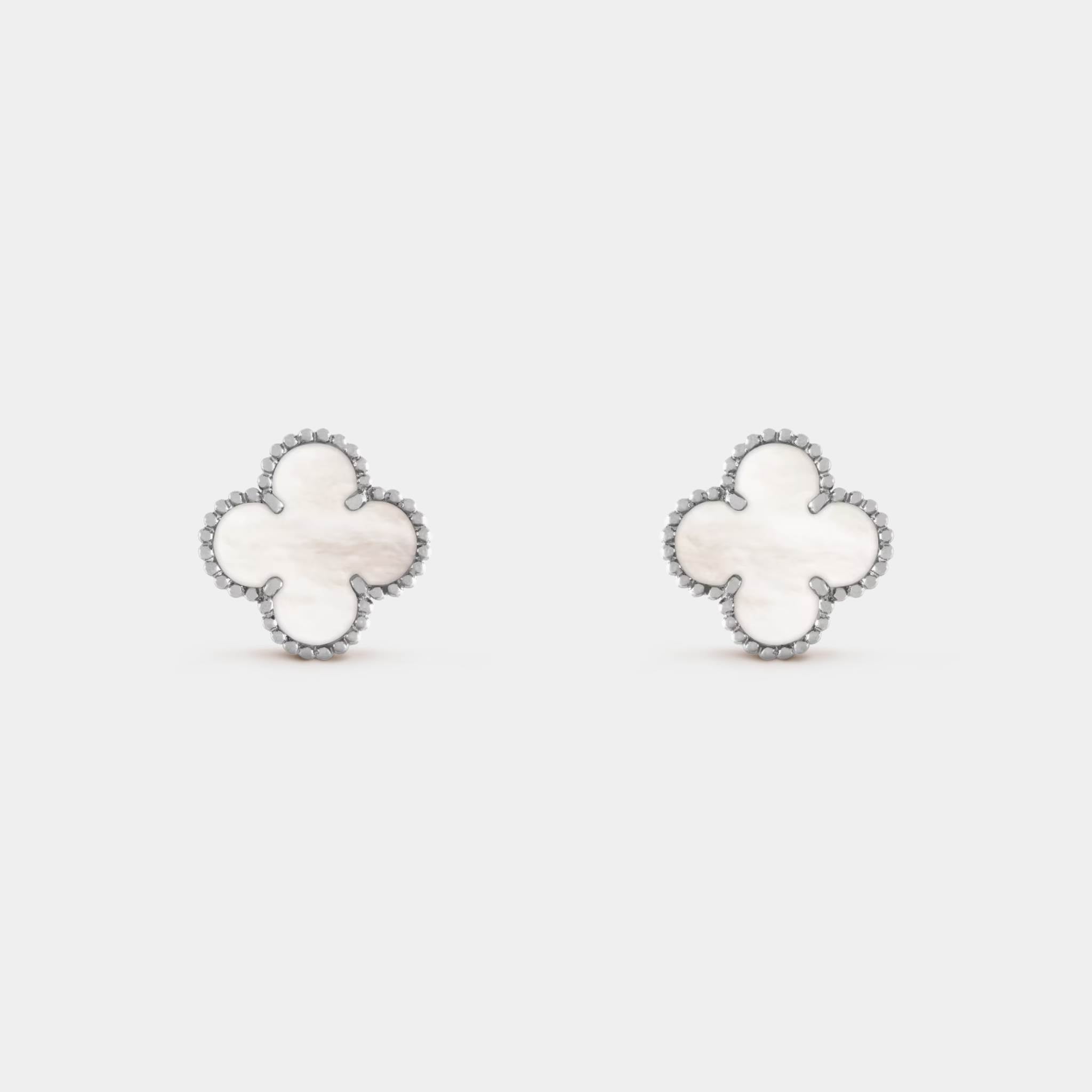 Van Cleef & Arpels Vintage Alhambra Earrings White Gold With Pearl, Front