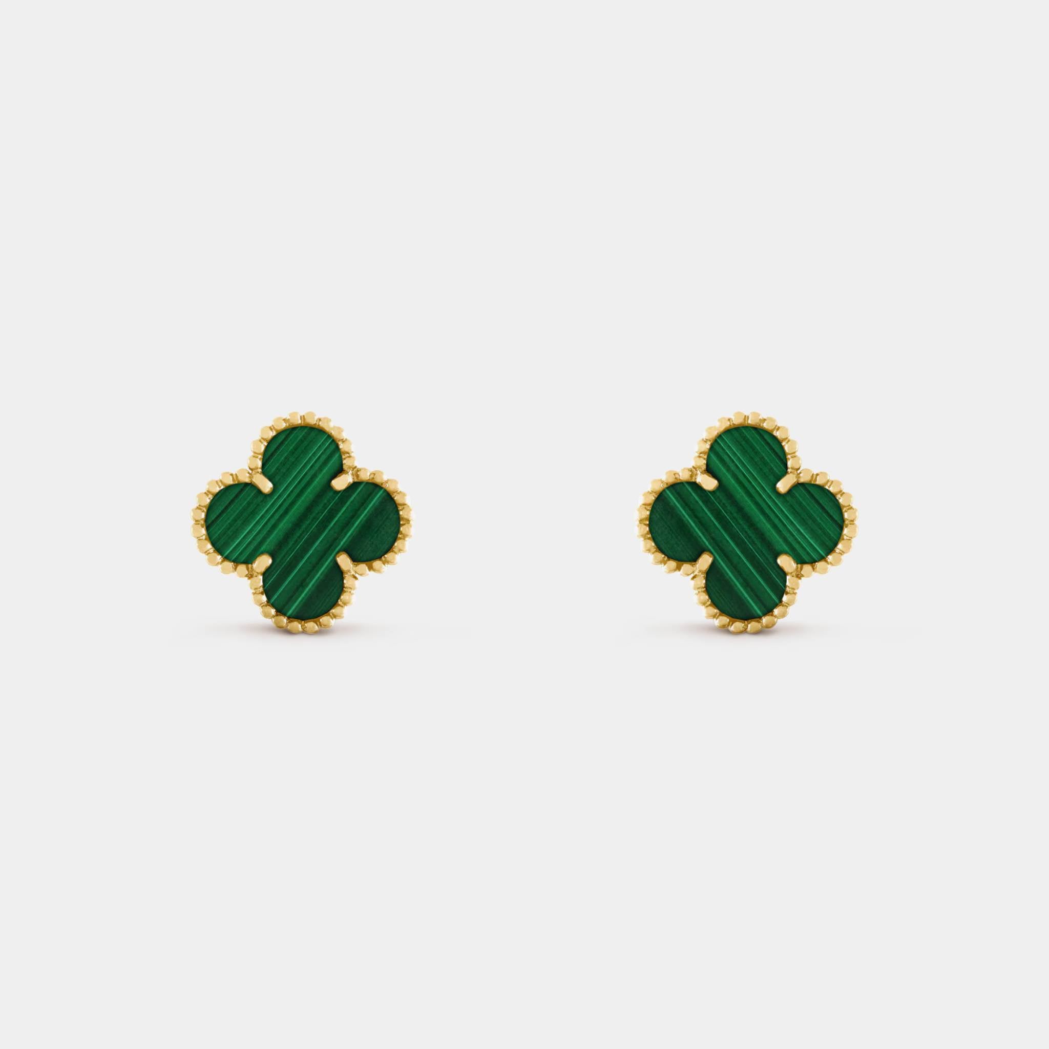Van Cleef & Arpels Vintage Alhambra Earrings Yellow Gold Malachite, Front