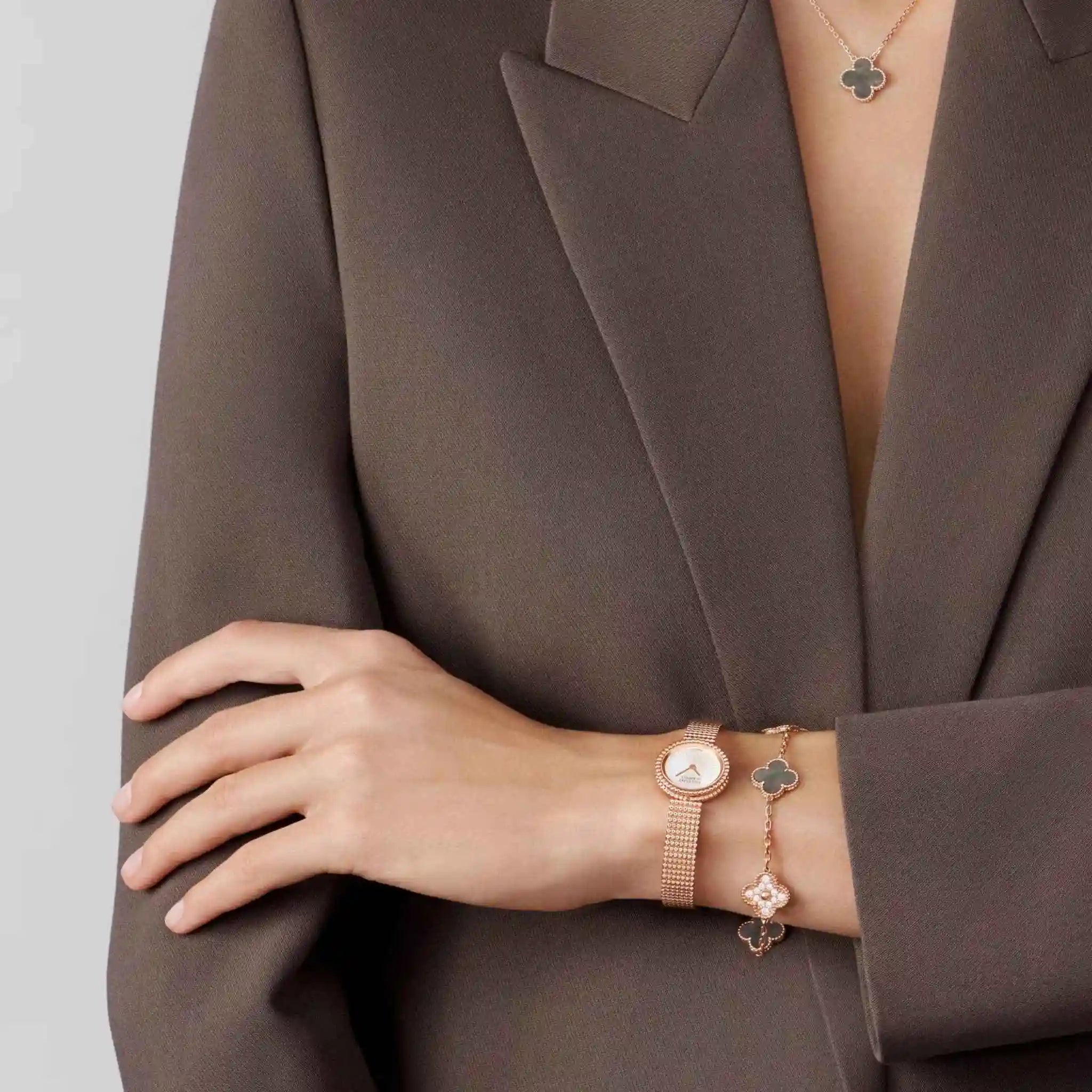 Van Cleef & Arpels Alhambra Rose Gold Motifs Bracelet Diamond Pearl, Hand model