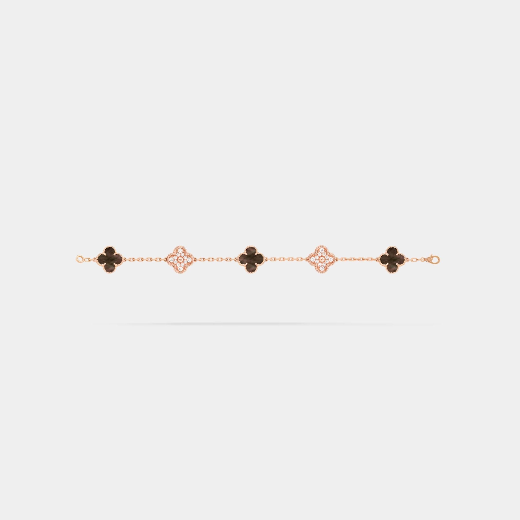 Van Cleef & Arpels Alhambra Rose Gold Motifs Bracelet Diamond Pearl, Unlinked