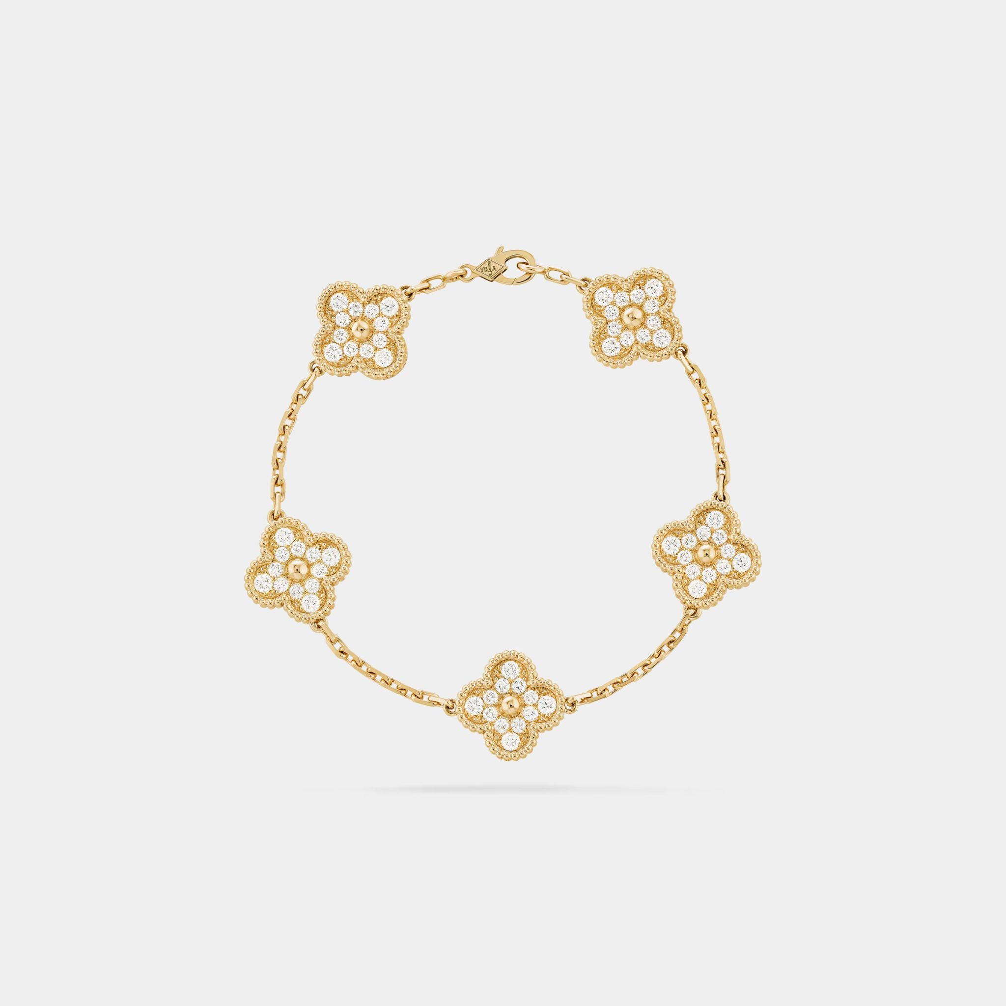 Van Cleef & Arpels Alhambra Gold Motifs Bracelet Diamond, Frontview , Linked