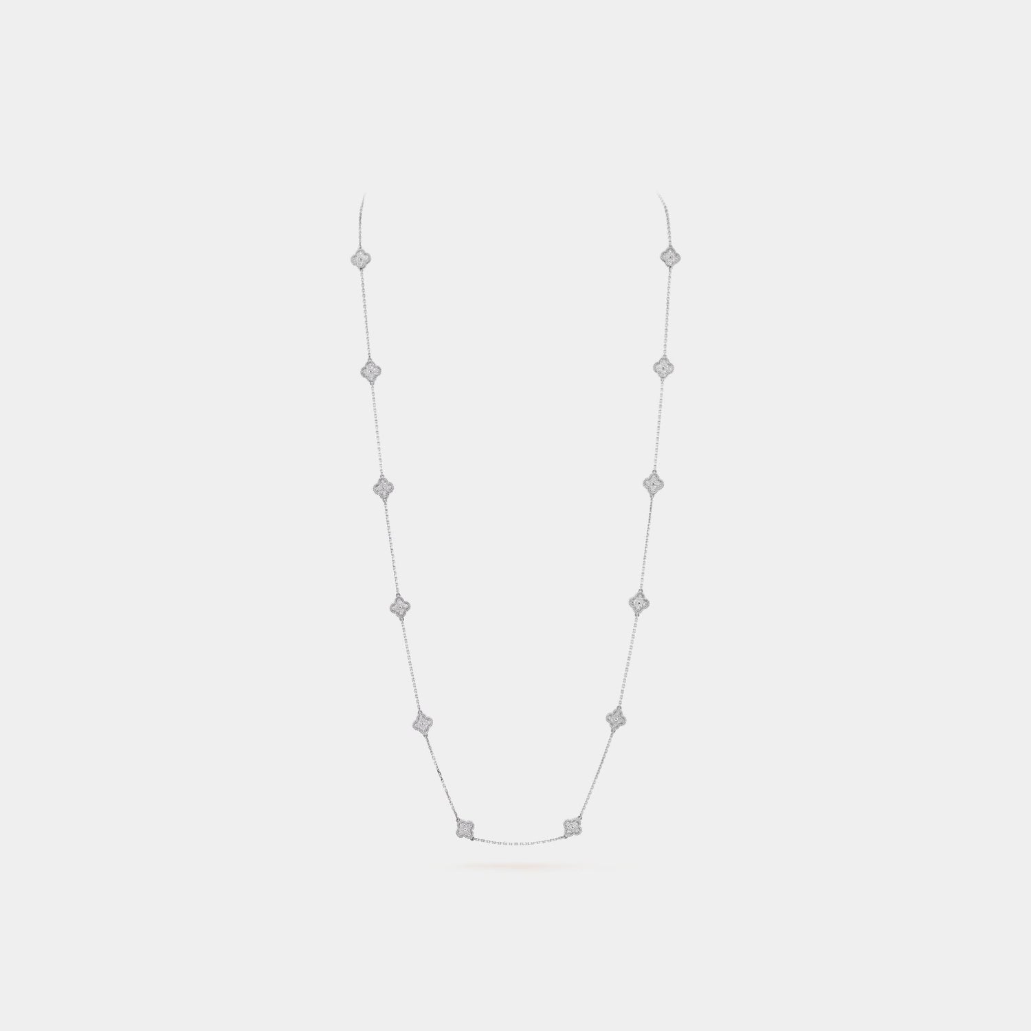 Van Cleef & Arpels Alhambra White Gold Motifs Necklace Diamond, Front View