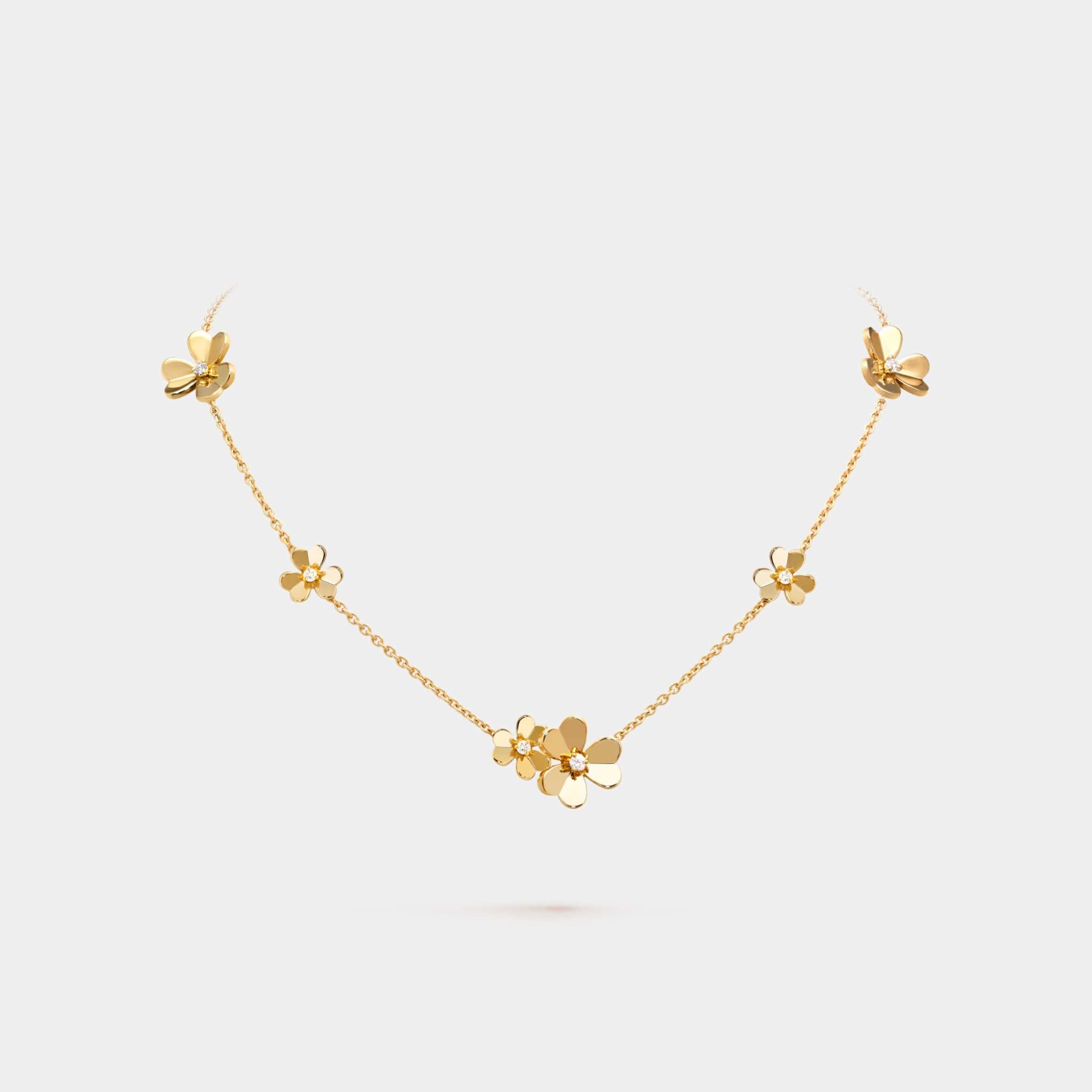 Van Cleef & Arpels Frivole Necklace 9 Flowers Yellow Gold Diamond, Front