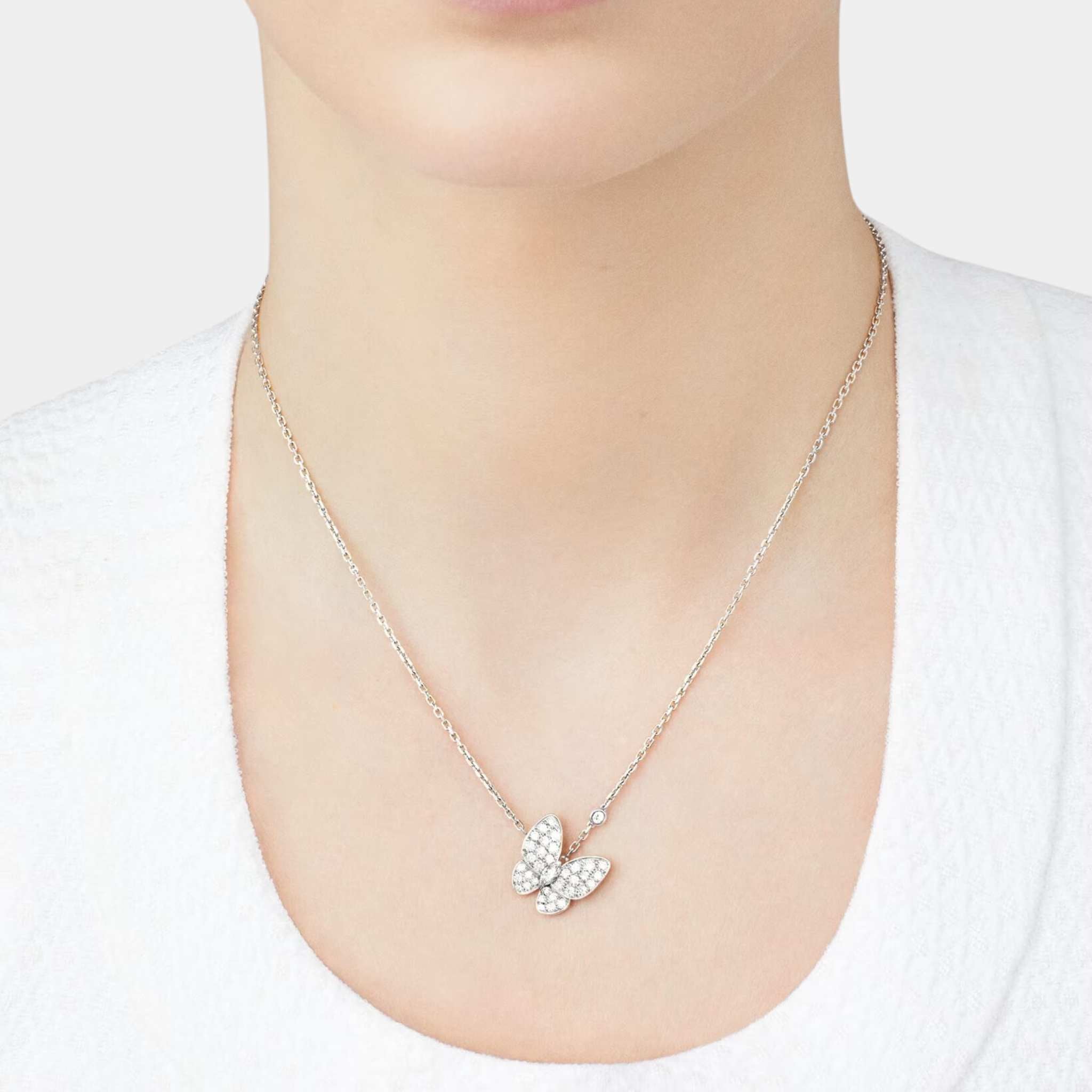 Van Cleef & Arpels Two Butterfly Pendant White Gold Diamond, Model