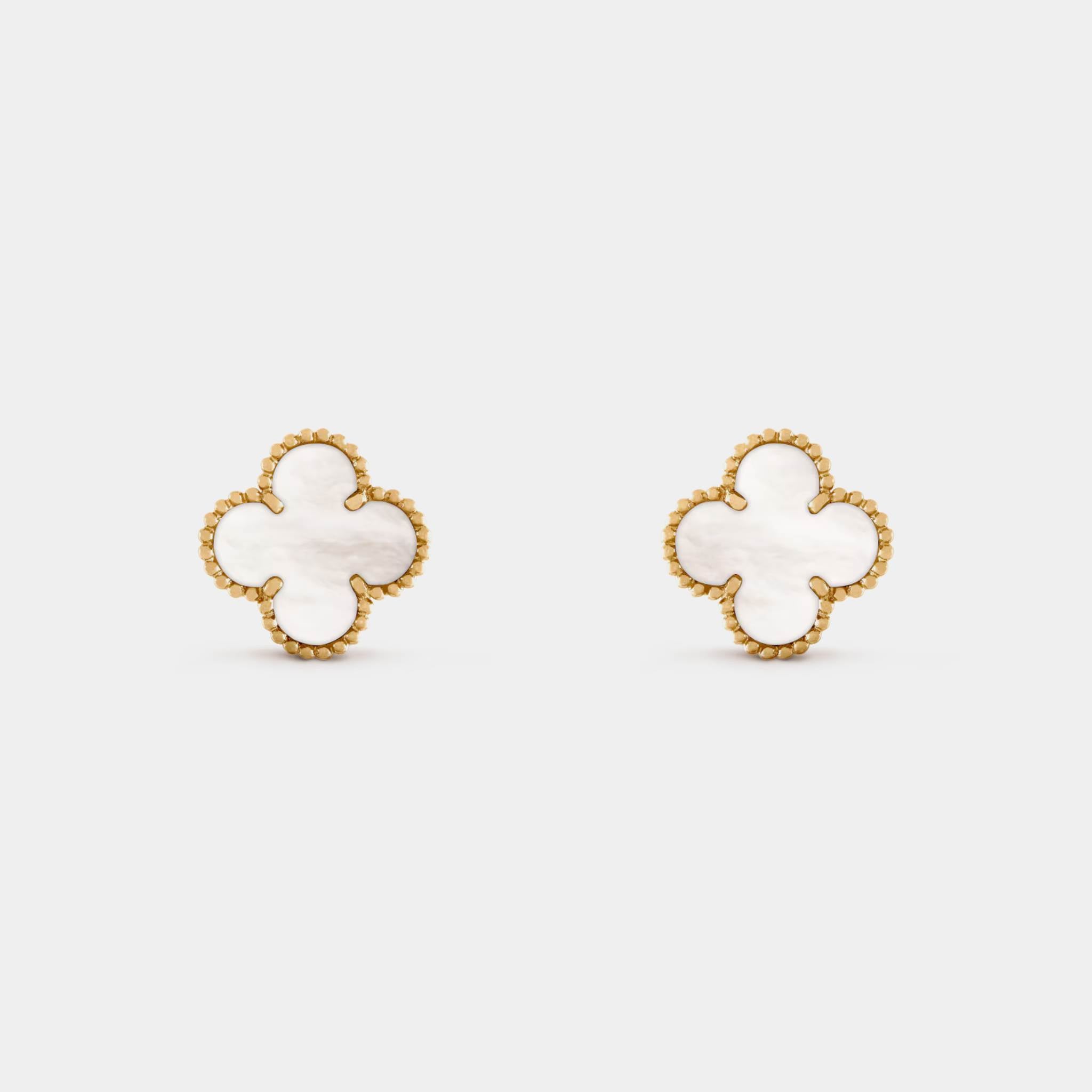 Van Cleef & Arpels Vintage Alhambra Earrings Gold Mother Of Pearl, Front