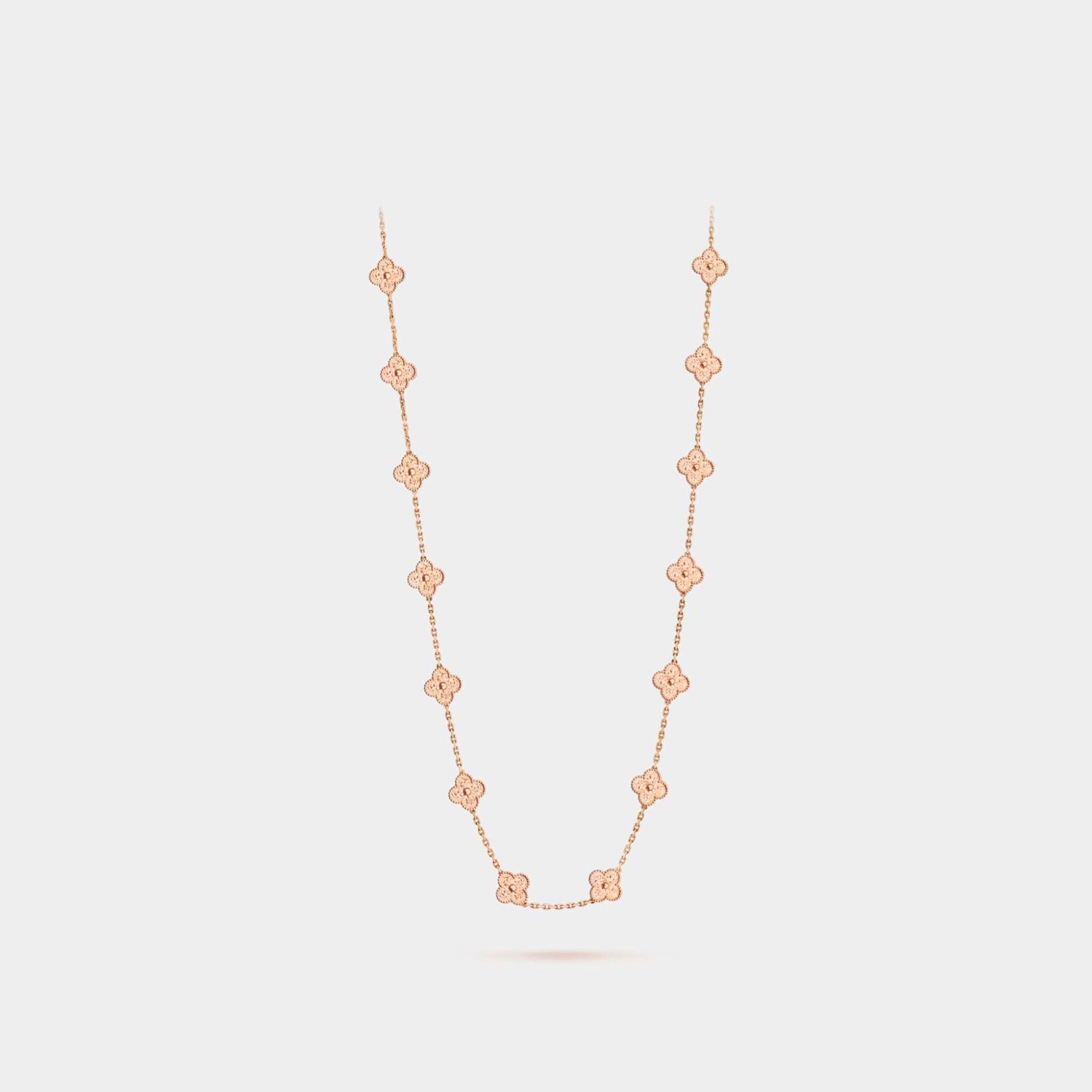 Van Cleef & Arpels Vintage Alhambra Long Necklace 20 Motifs Rose Gold, Front