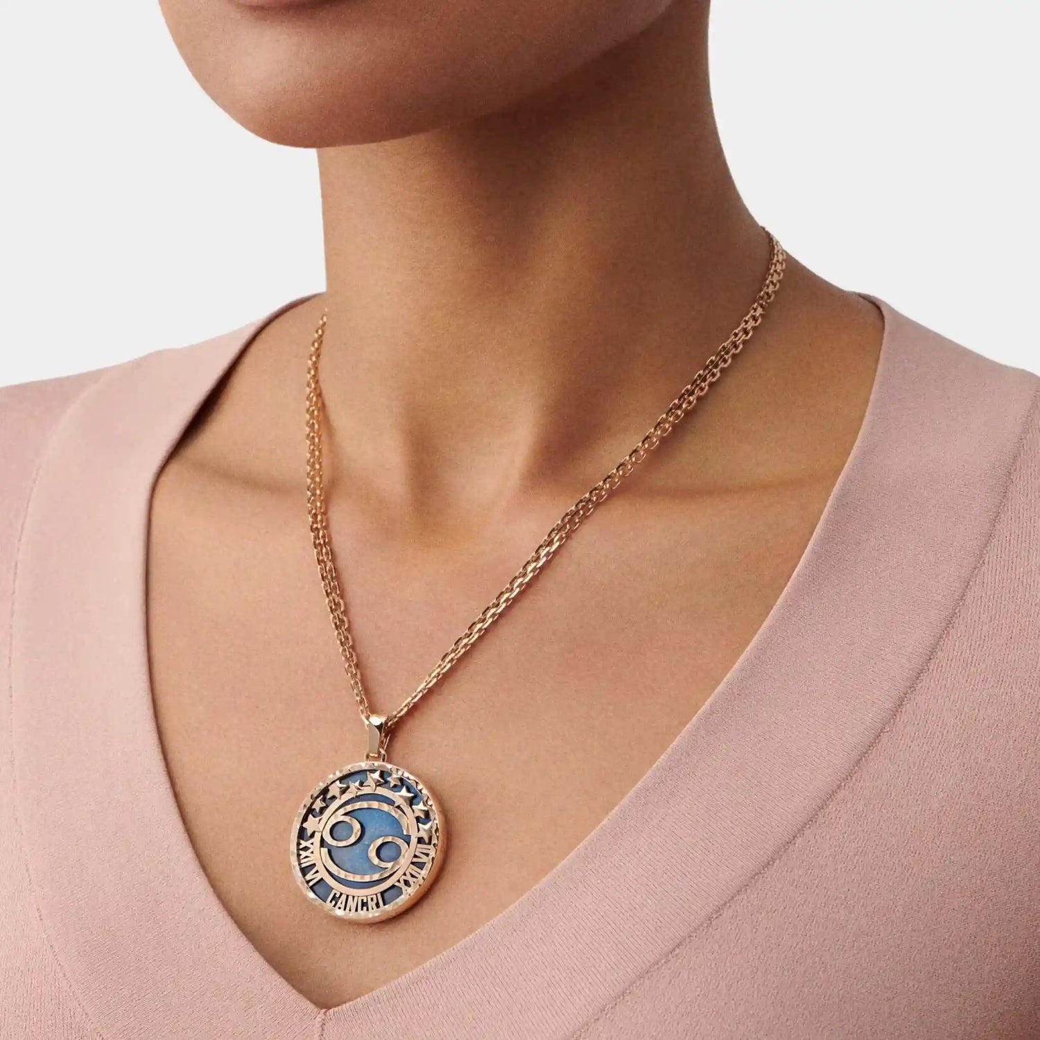 Van Cleef & Arpels Zodiaque Long Necklace Cancri Rose Gold Quartz, model