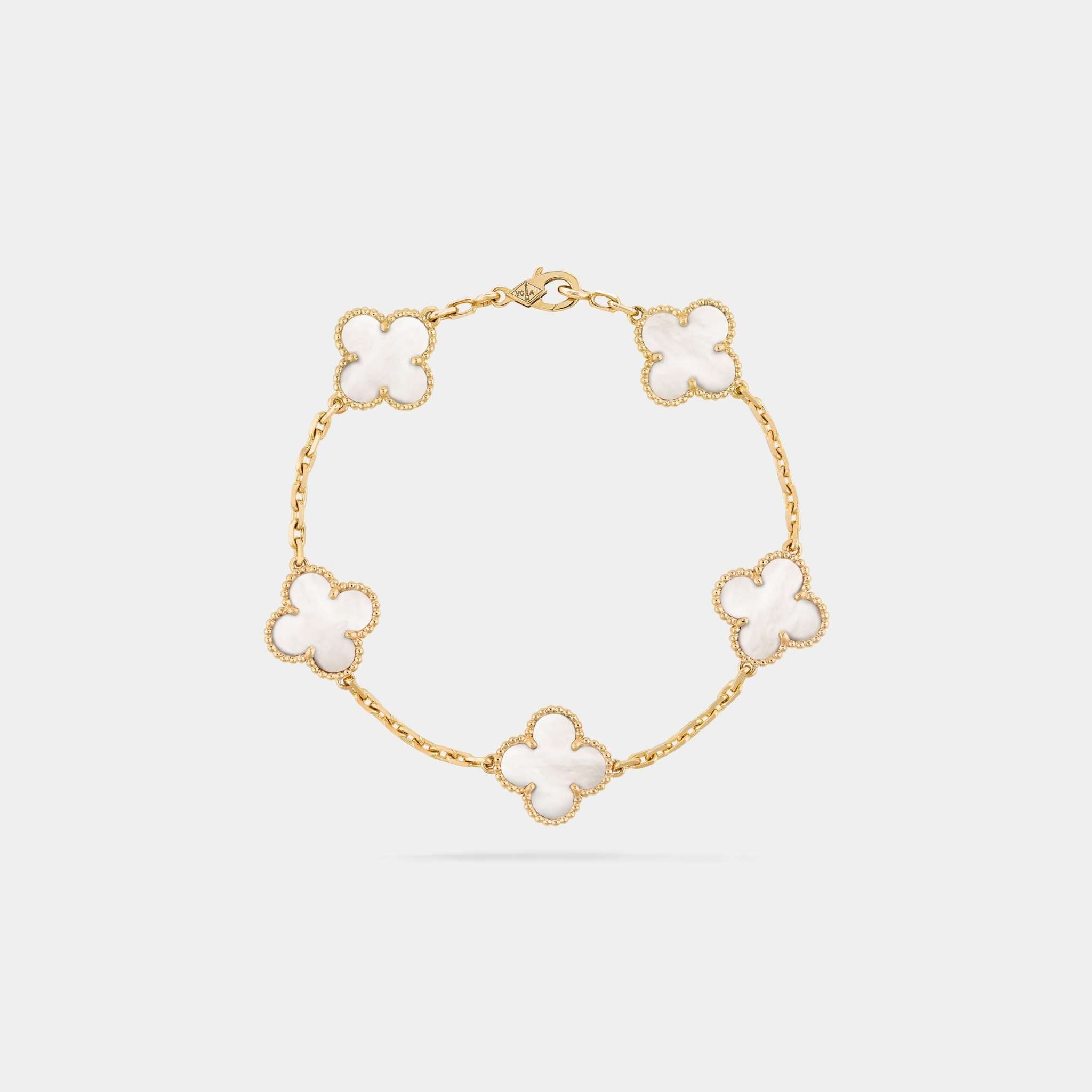 Van Cleef & Arpels Vintage Alhambra Bracelet 5 motifs, Gold with mother of pearl