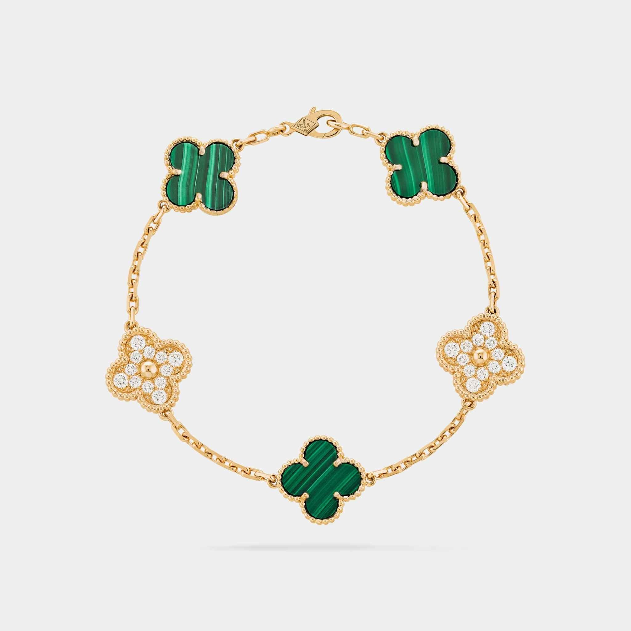 Van Cleef & Arpels Alhambra Gold Motifs Bracelet Diamond Malachite