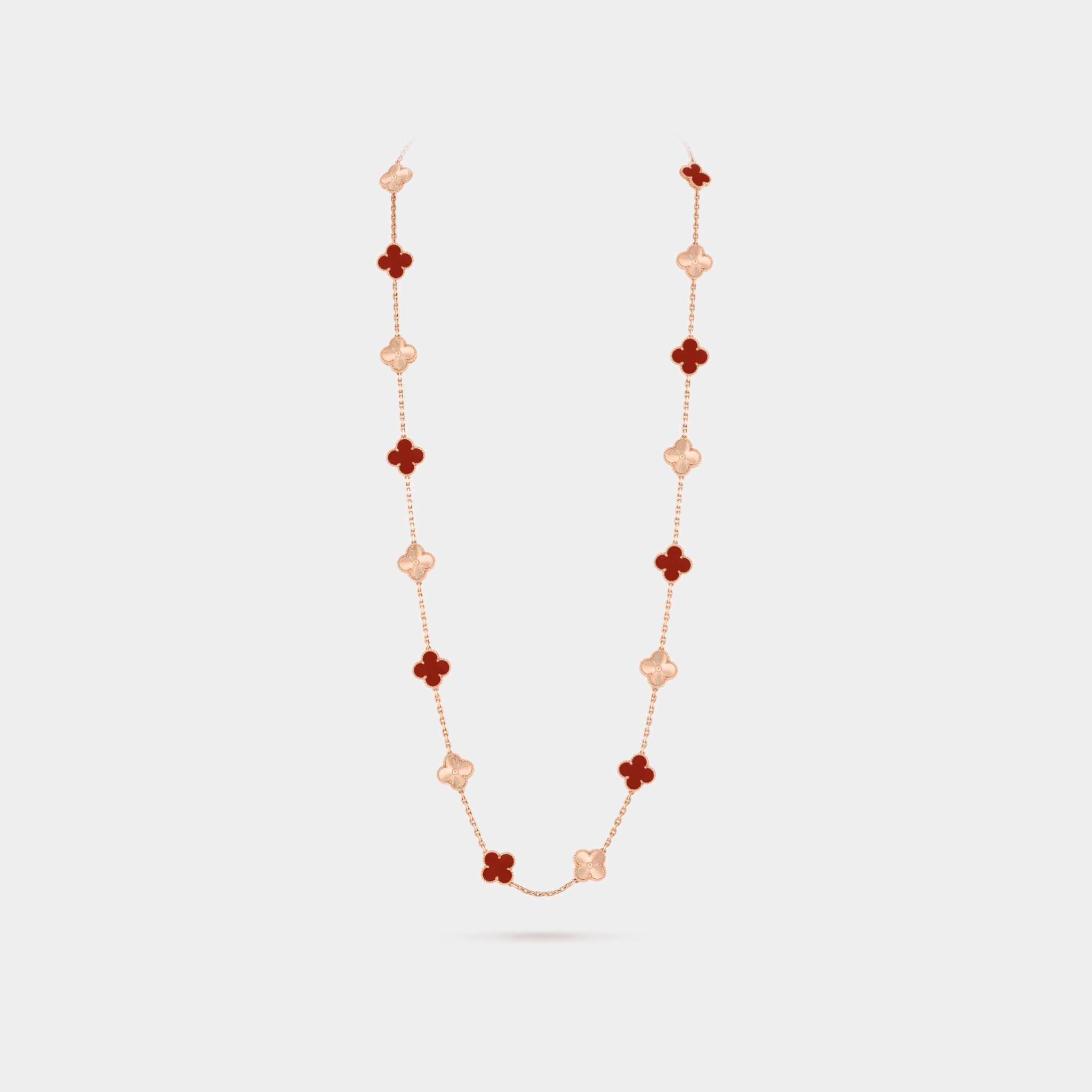 Vintage Alhambra Long Necklace 20 Motifs Rose Gold Carnelian – SANDS