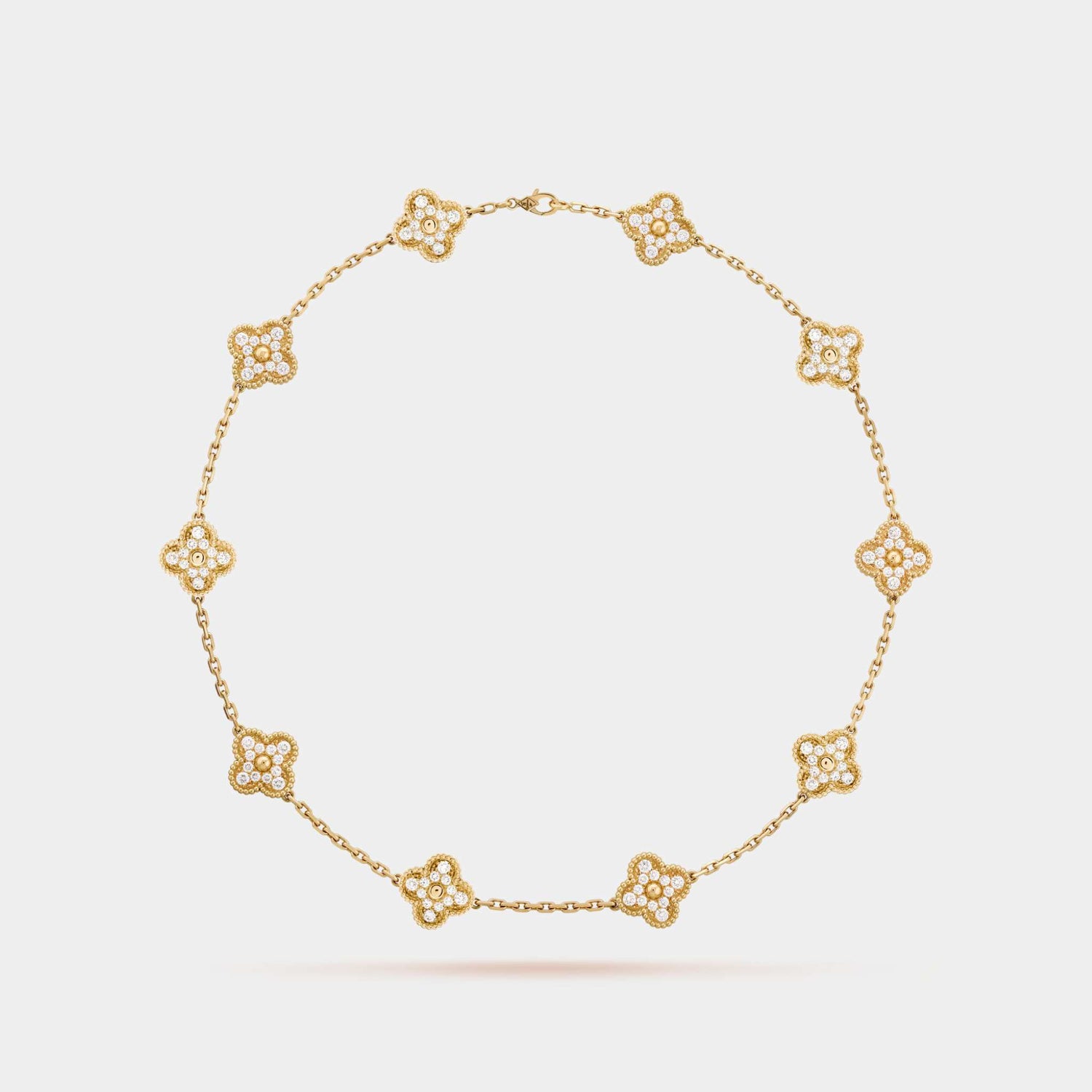 Vintage Alhambra Necklace 10 Motifs Yellow Gold Diamond, Front