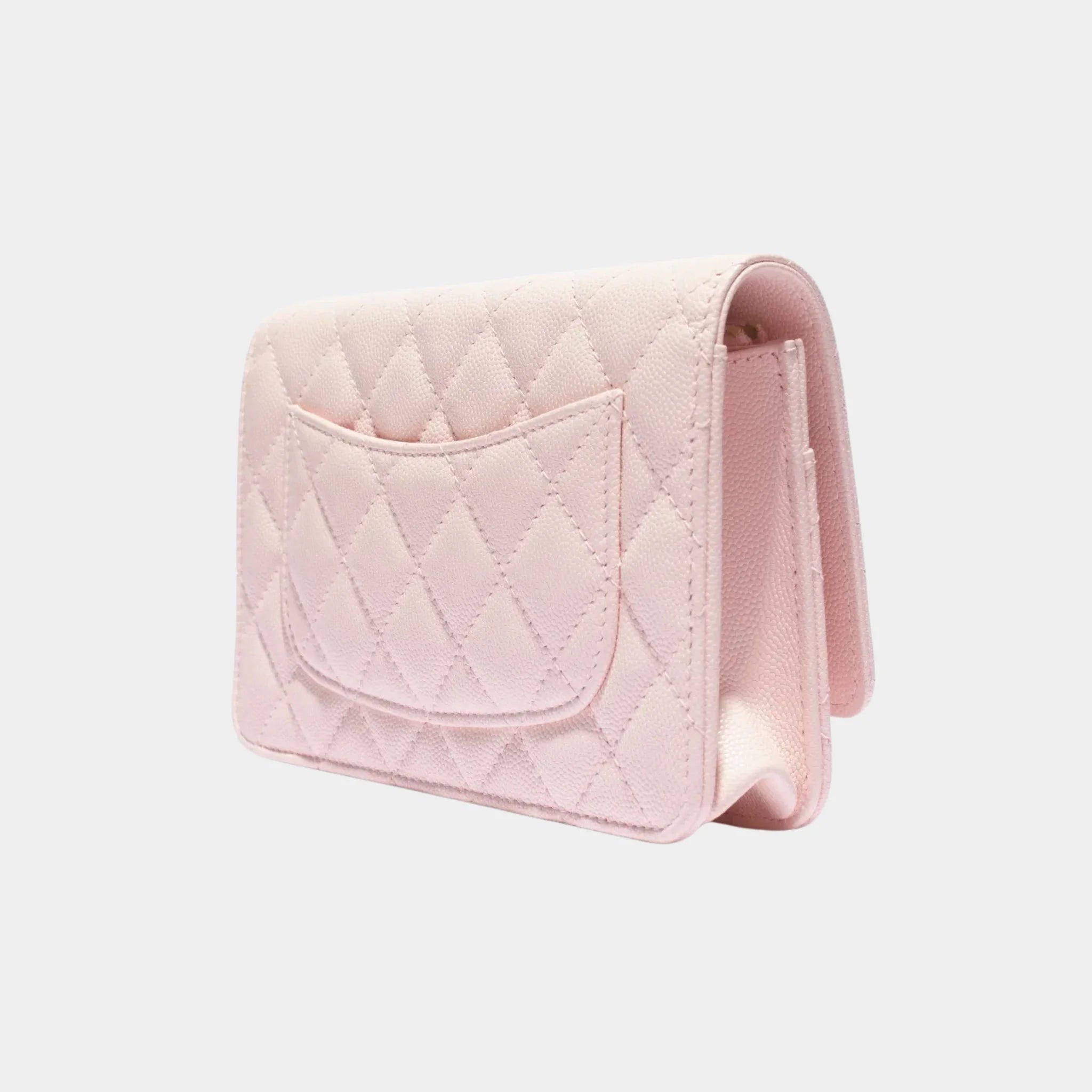 Chanel Wallet On Chain Grained Shiny Calfskin & Gold-Tone Metal, Light Pink, Back