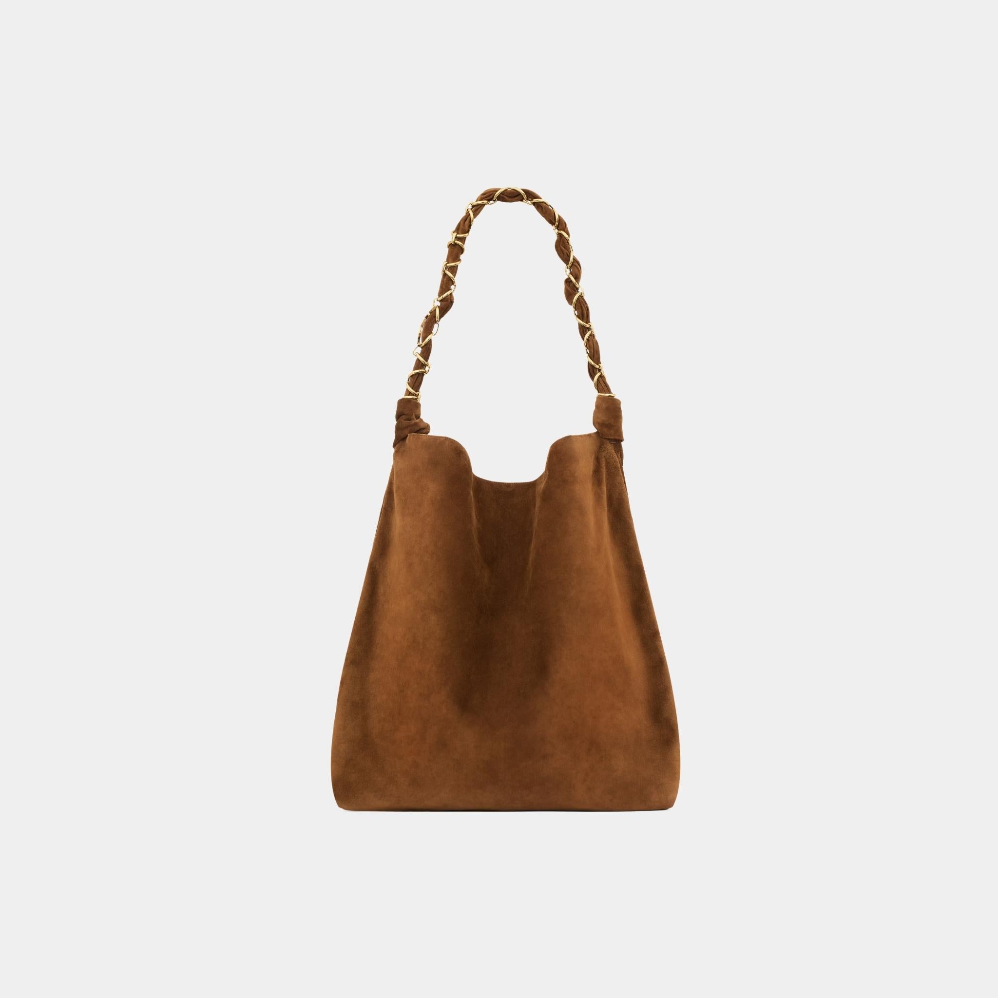 Yves Saint Laurent Amalia In Suede With Woven CASSANDRE Jewelry Chain, Front