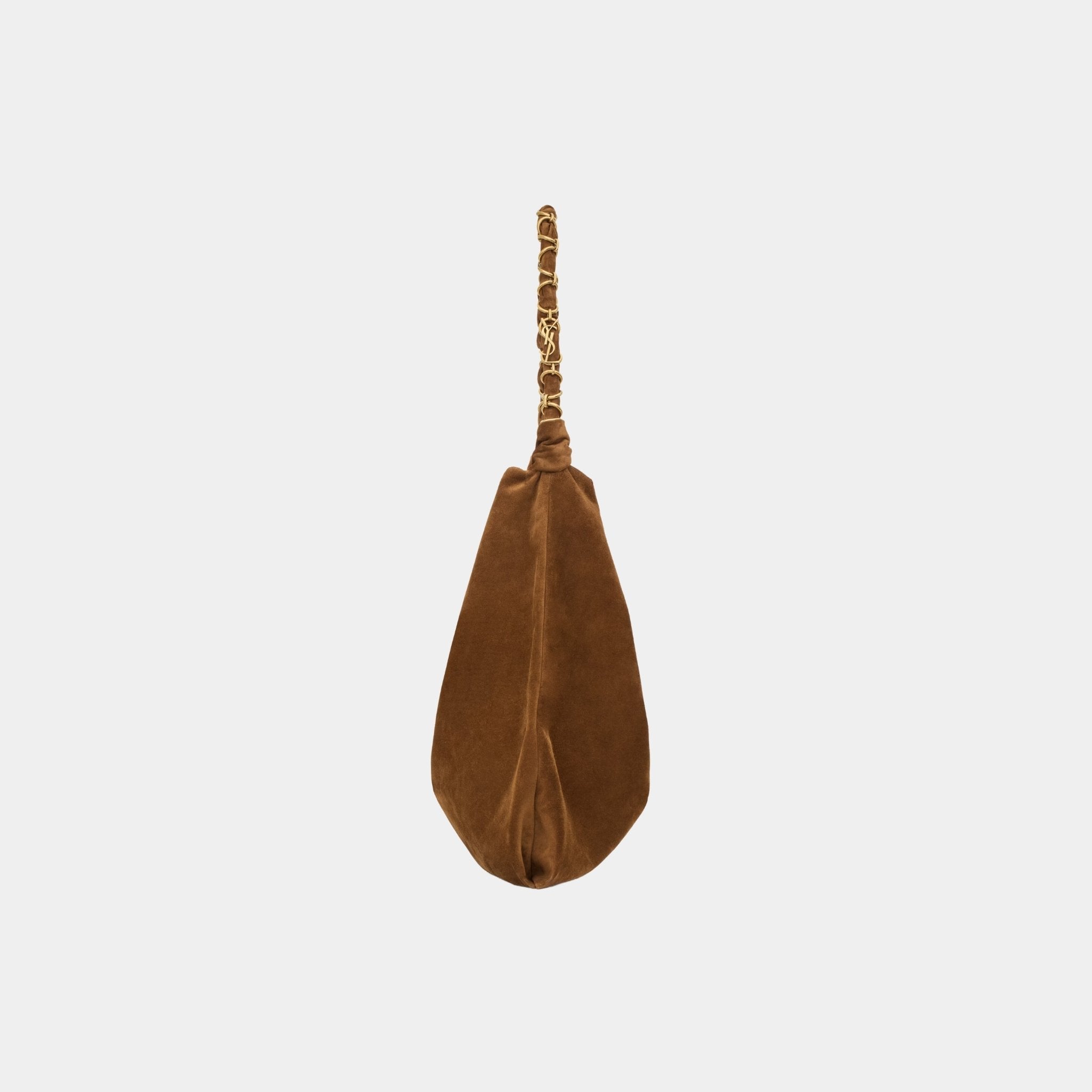 Yves Saint Laurent Amalia In Suede With Woven CASSANDRE Jewelry Chain, Side