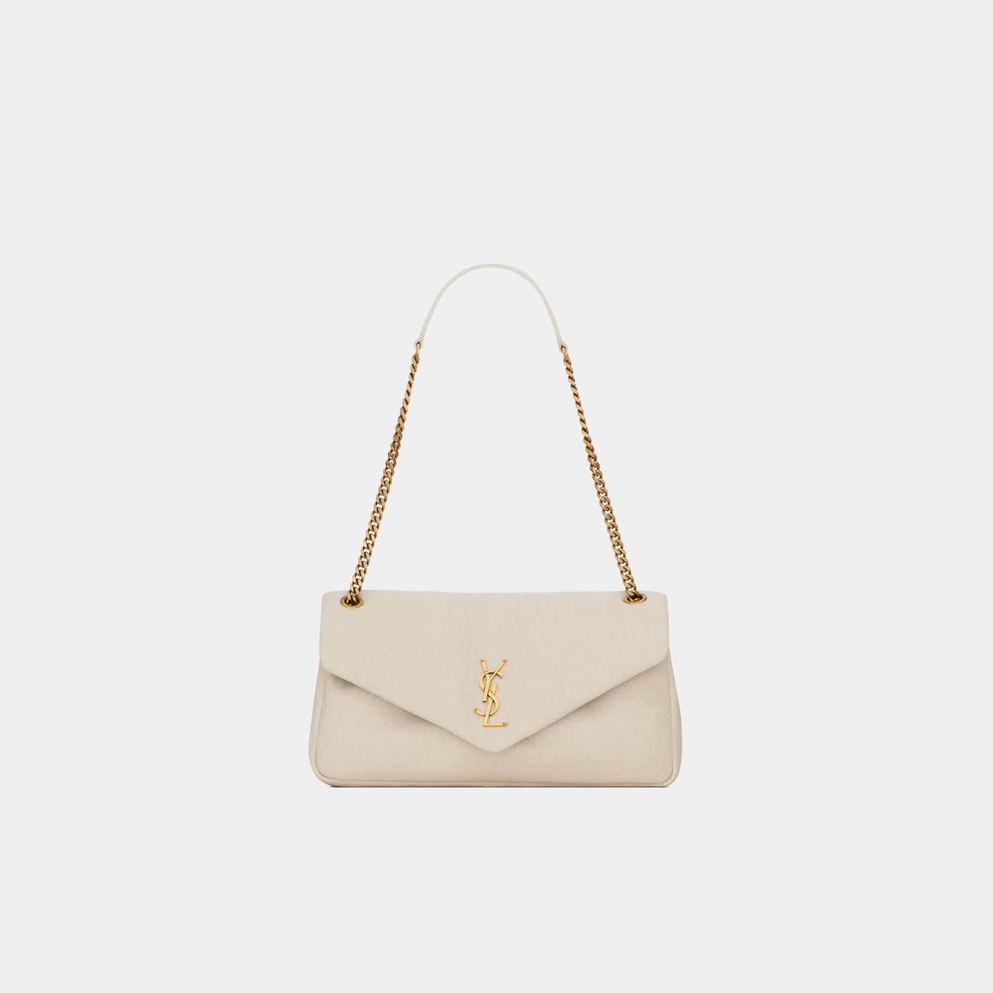 Yves Saint Laurent Calypso Medium In Grained Lambskin, Blanc Vintage, Front