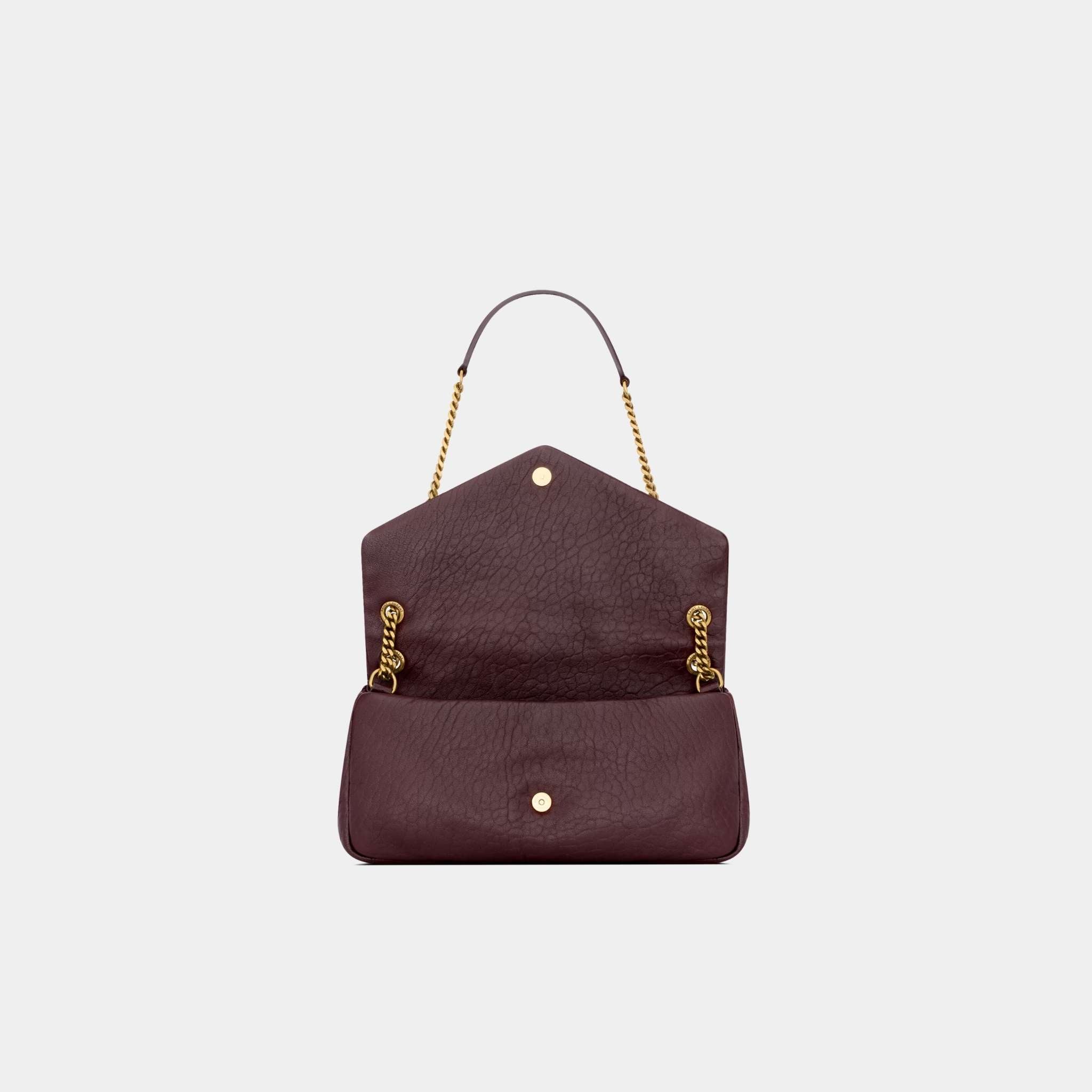Yves Saint Laurent Calypso Medium In Grained Lambskin, Brown, Open