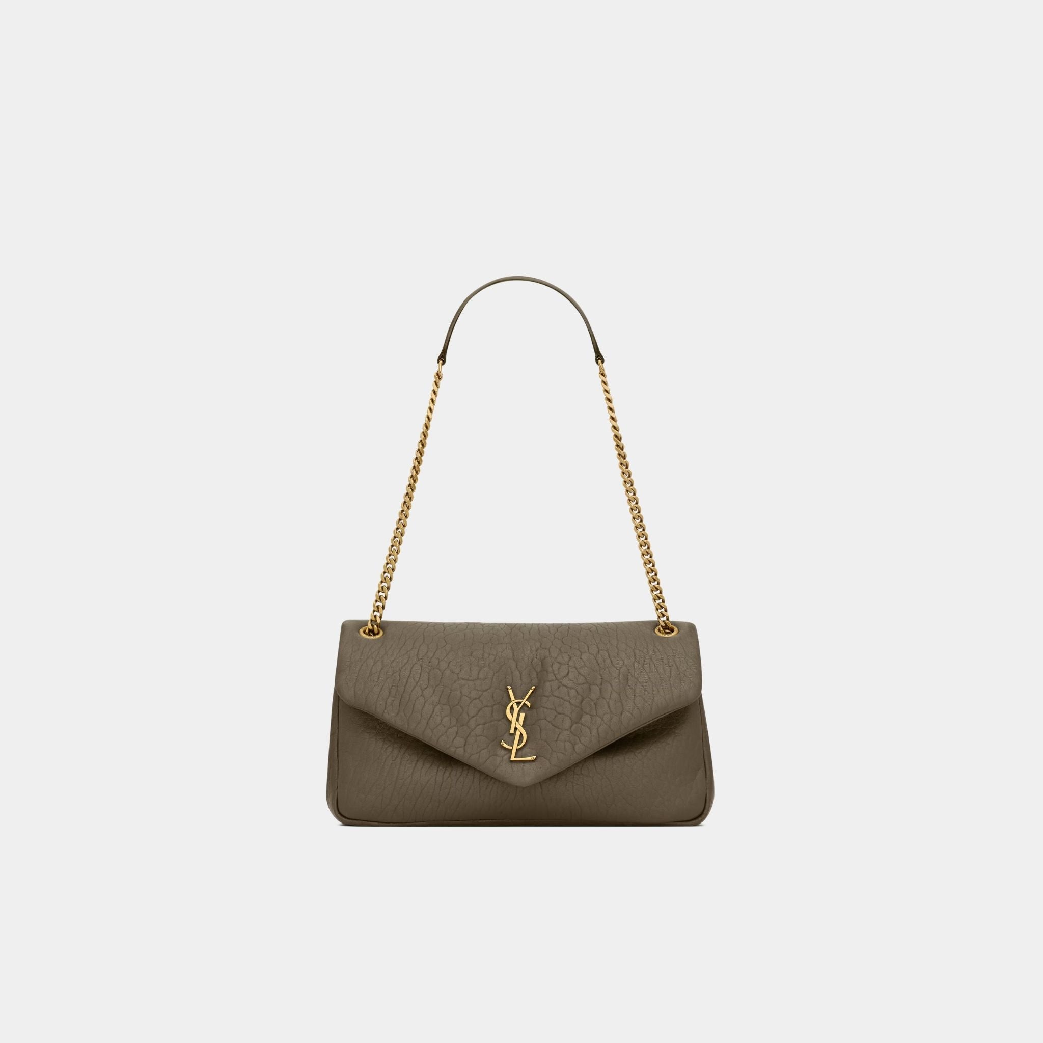 Yves Saint Laurent Calypso Medium In Grained Lambskin, Light Musk, Front