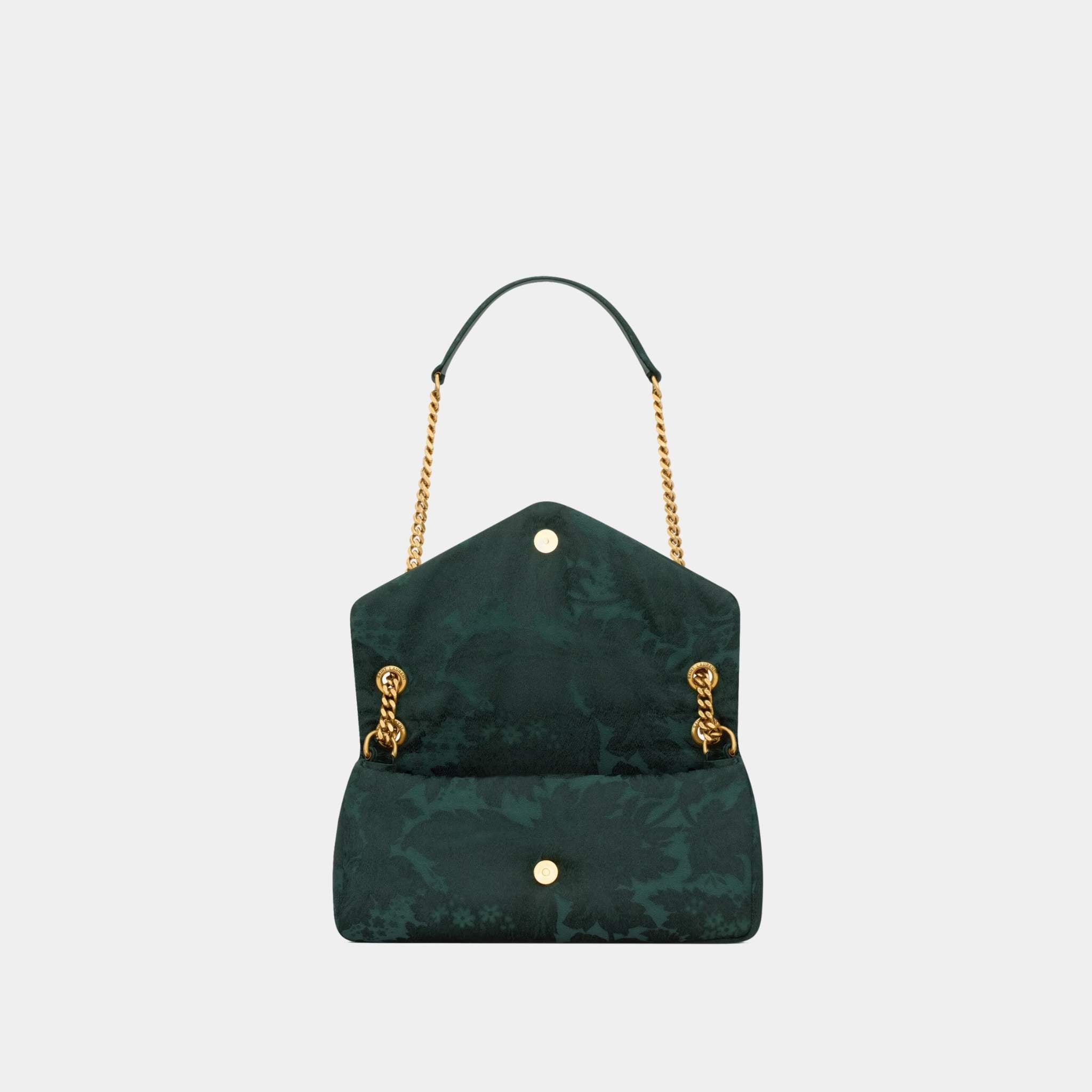 Yves Saint Laurent Calypso Small In Baroque Floral Jacquard, Vert Emeraude, Open
