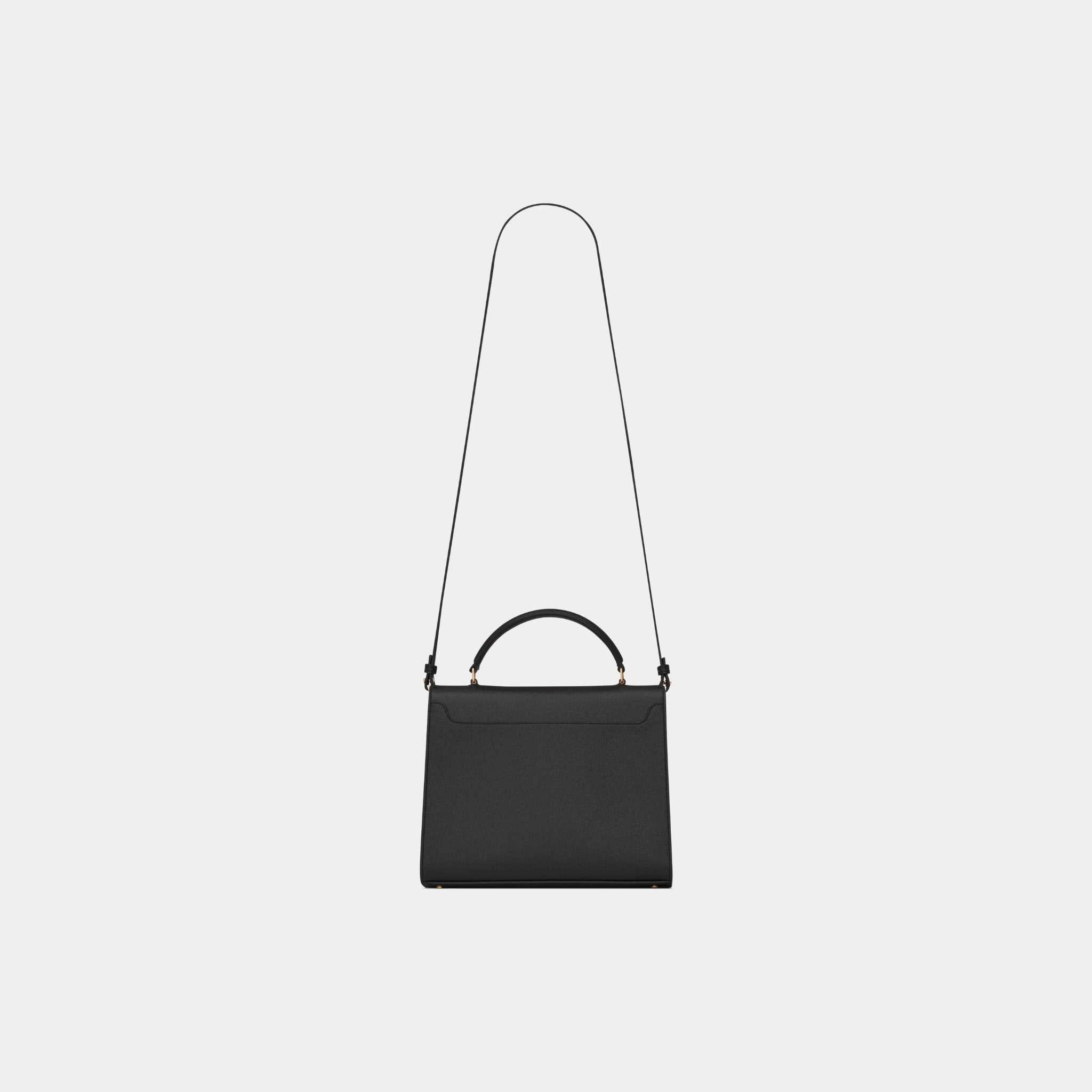 Yves Saint Laurent Cassandra Medium Top Handle Bag In Grain De Poudre, Black, Back