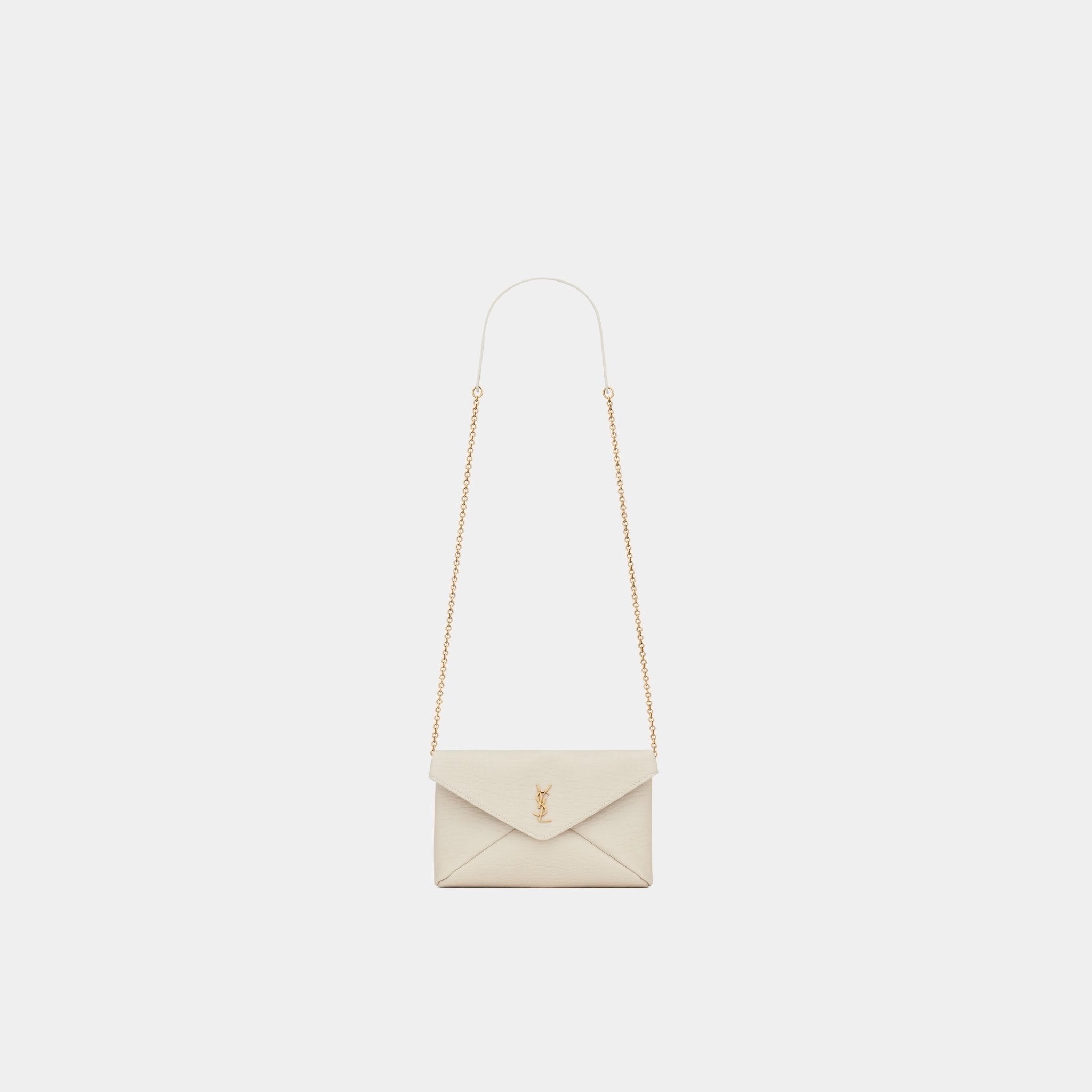 Yves Saint Laurent Cassandre Chain Pouch In Lambskin, Blanc Vintage, Front