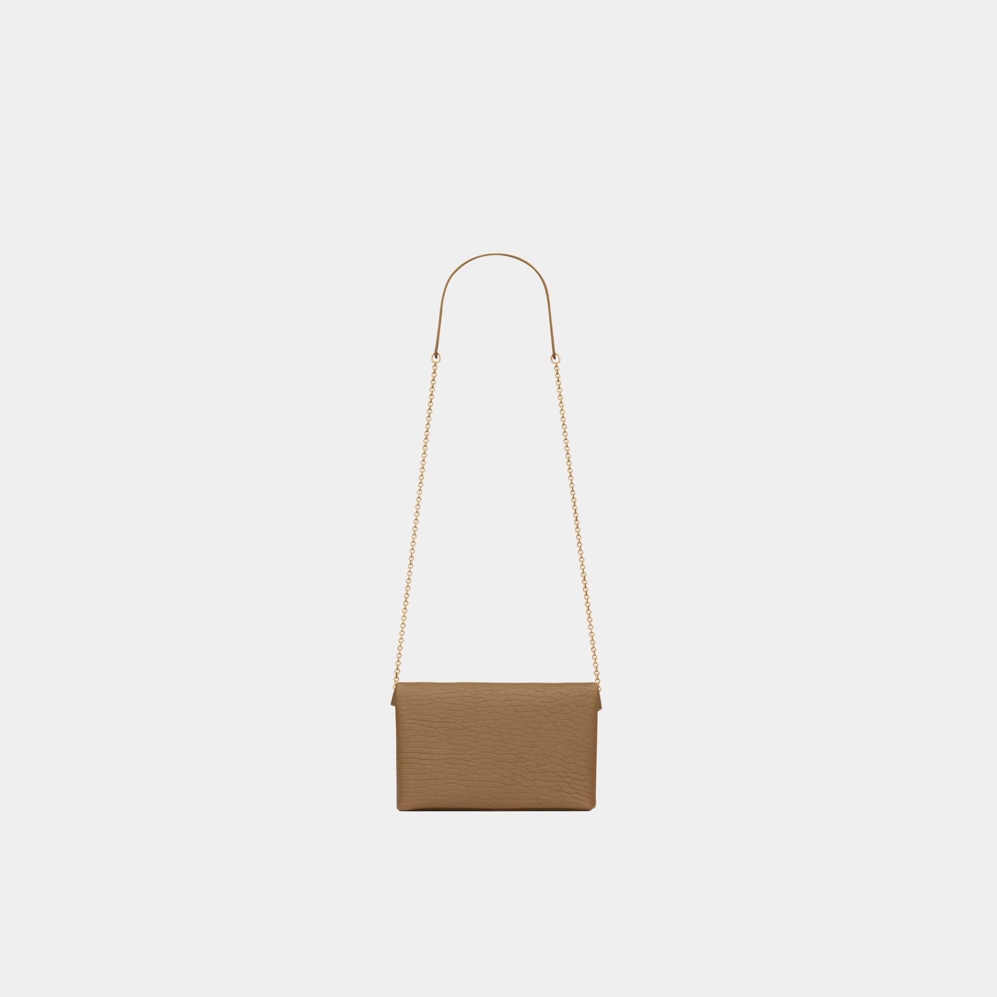 Yves Saint Laurent Cassandre Chain Pouch In Lambskin, Dark Cork, Back