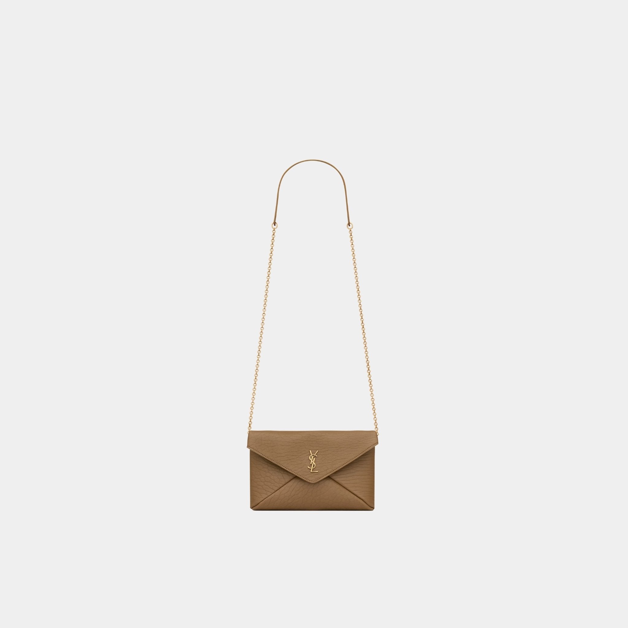 Yves Saint Laurent Cassandre Chain Pouch In Lambskin, Dark Cork, Front