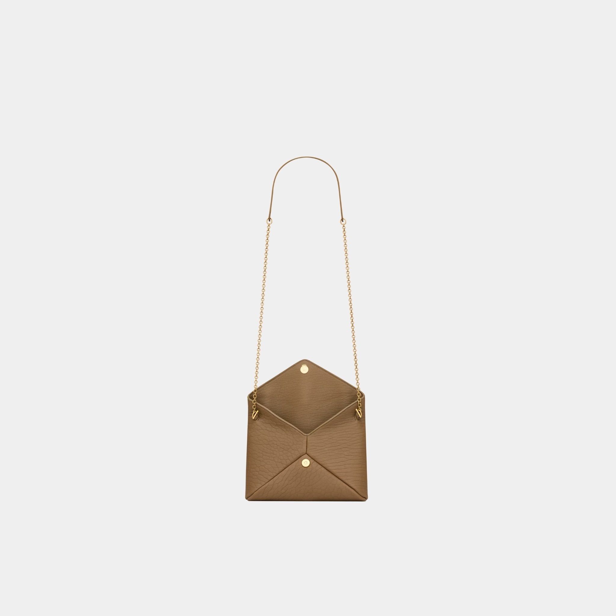Yves Saint Laurent Cassandre Chain Pouch In Lambskin, Dark Cork, Open