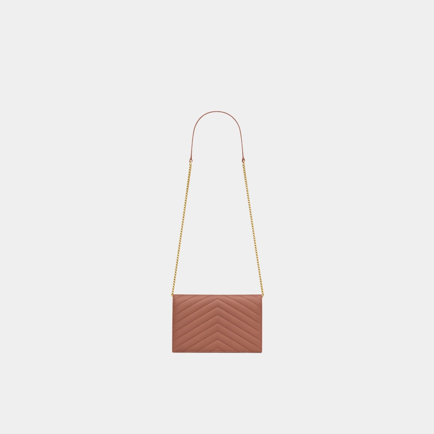 Yves Saint Laurent Cassandre Envelope Chain Wallet In Lambskin, Barely Pink, Back