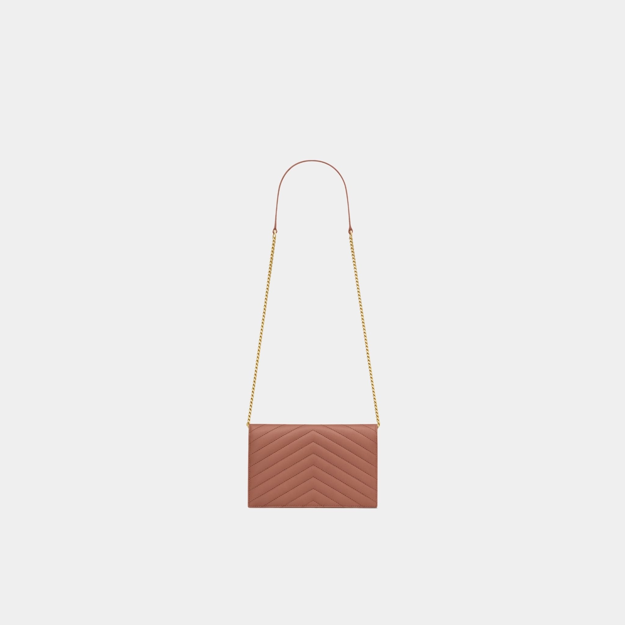 Yves Saint Laurent Cassandre Envelope Chain Wallet In Lambskin, Barely Pink, Back