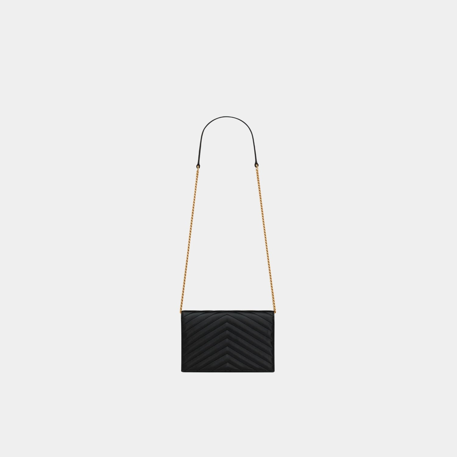 Yves Saint Laurent Cassandre Envelope Chain Wallet In Lambskin, Black, Back