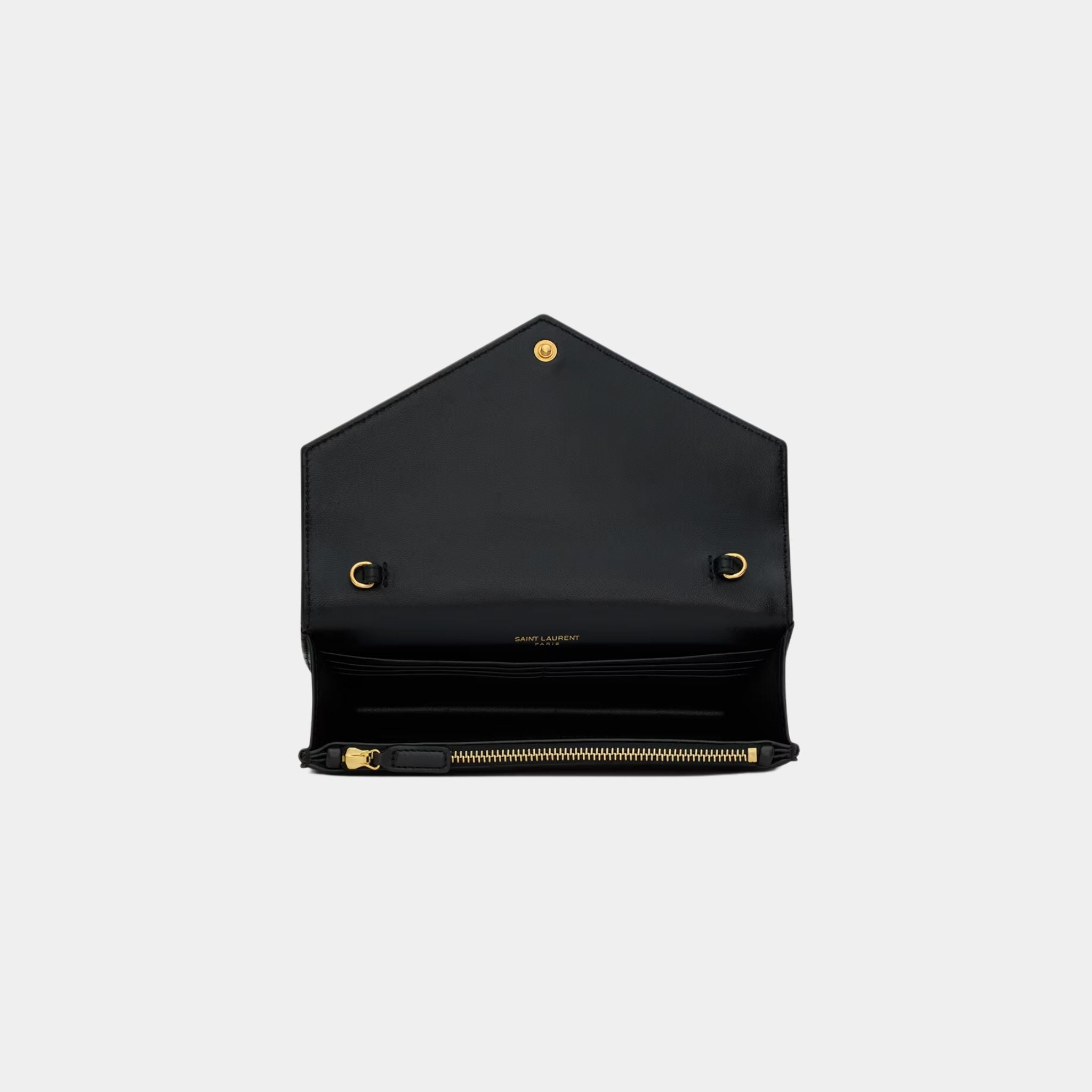 Yves Saint Laurent Cassandre Envelope Chain Wallet In Lambskin, Black, Top