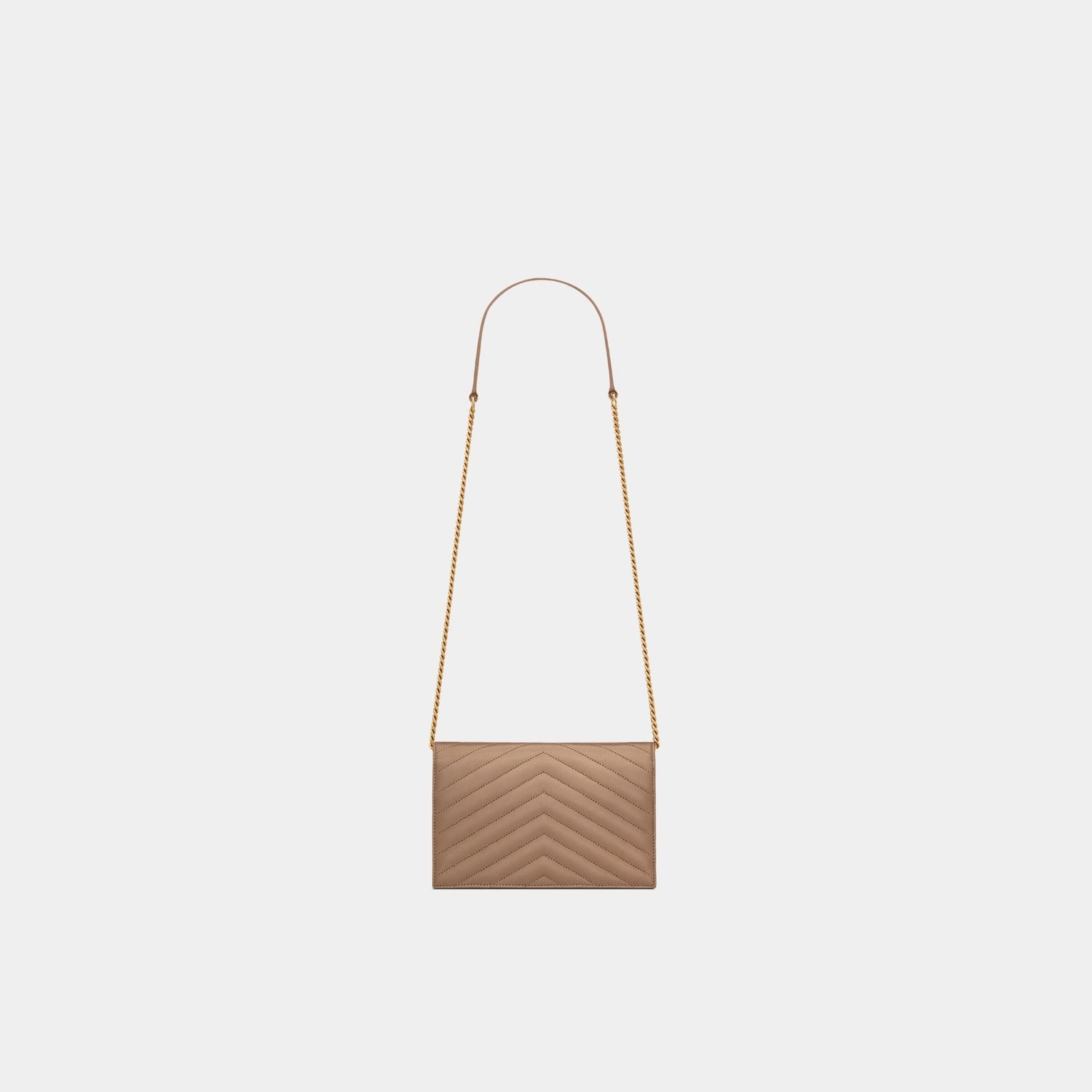 Yves Saint Laurent Cassandre Envelope Chain Wallet In Lambskin, Dusty Grey, Back