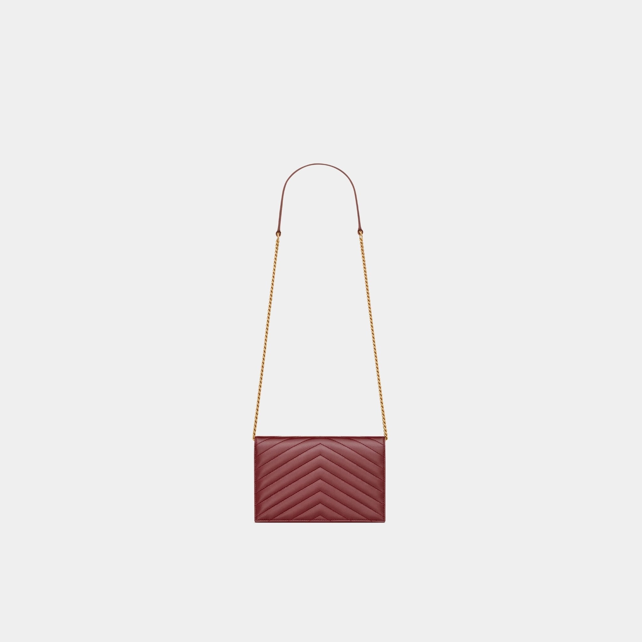 Yves Saint Laurent Cassandre Envelope Chain Wallet In Lambskin, Rouge Merlot, Back