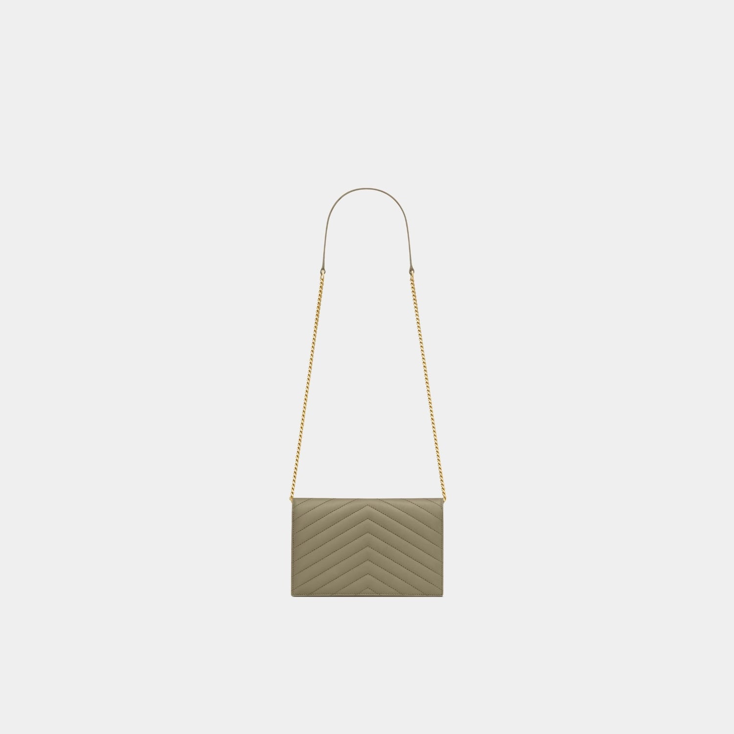 Yves Saint Laurent Cassandre Envelope Chain Wallet In Lambskin, Strong Moss, Back