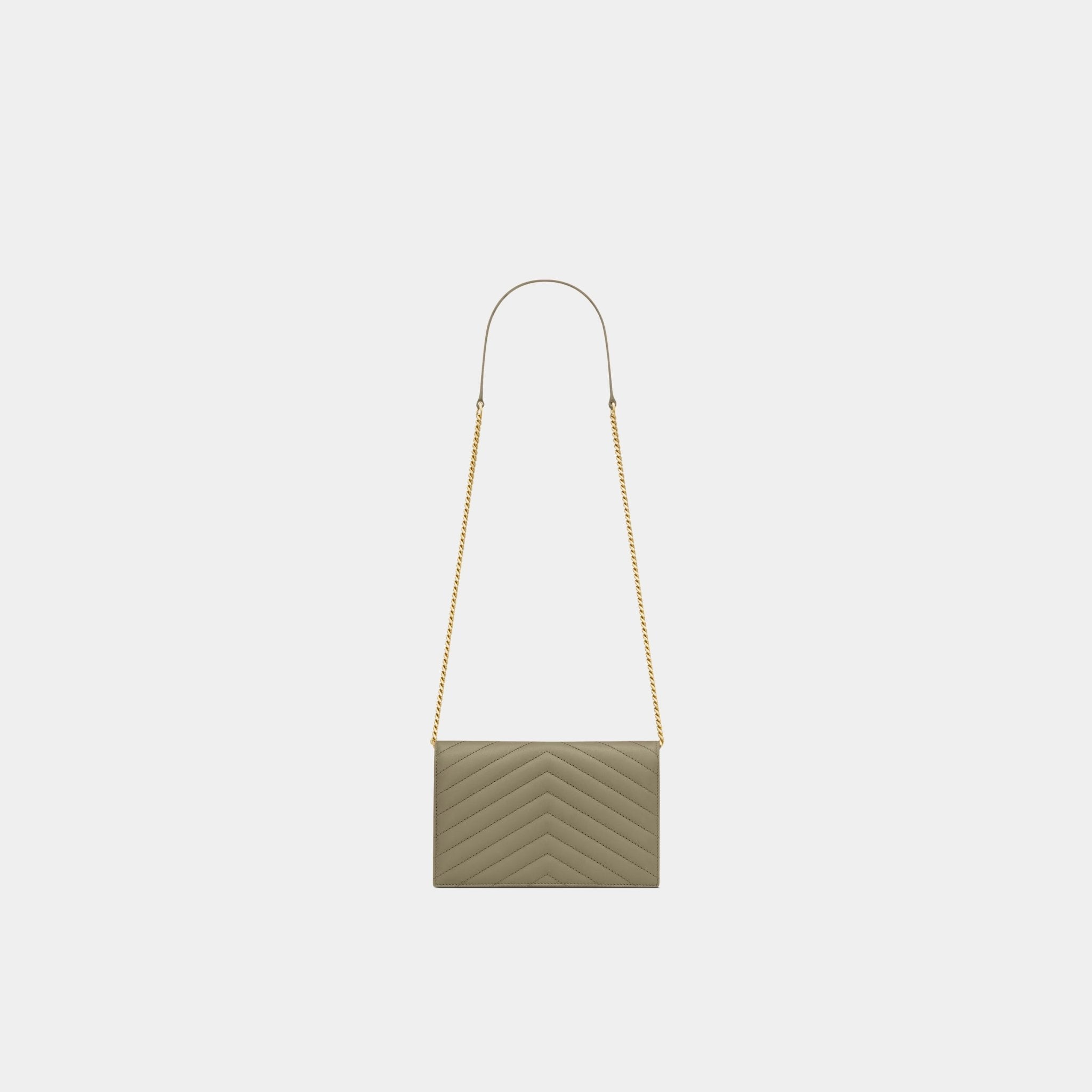 Yves Saint Laurent Cassandre Envelope Chain Wallet In Lambskin, Strong Moss, Back