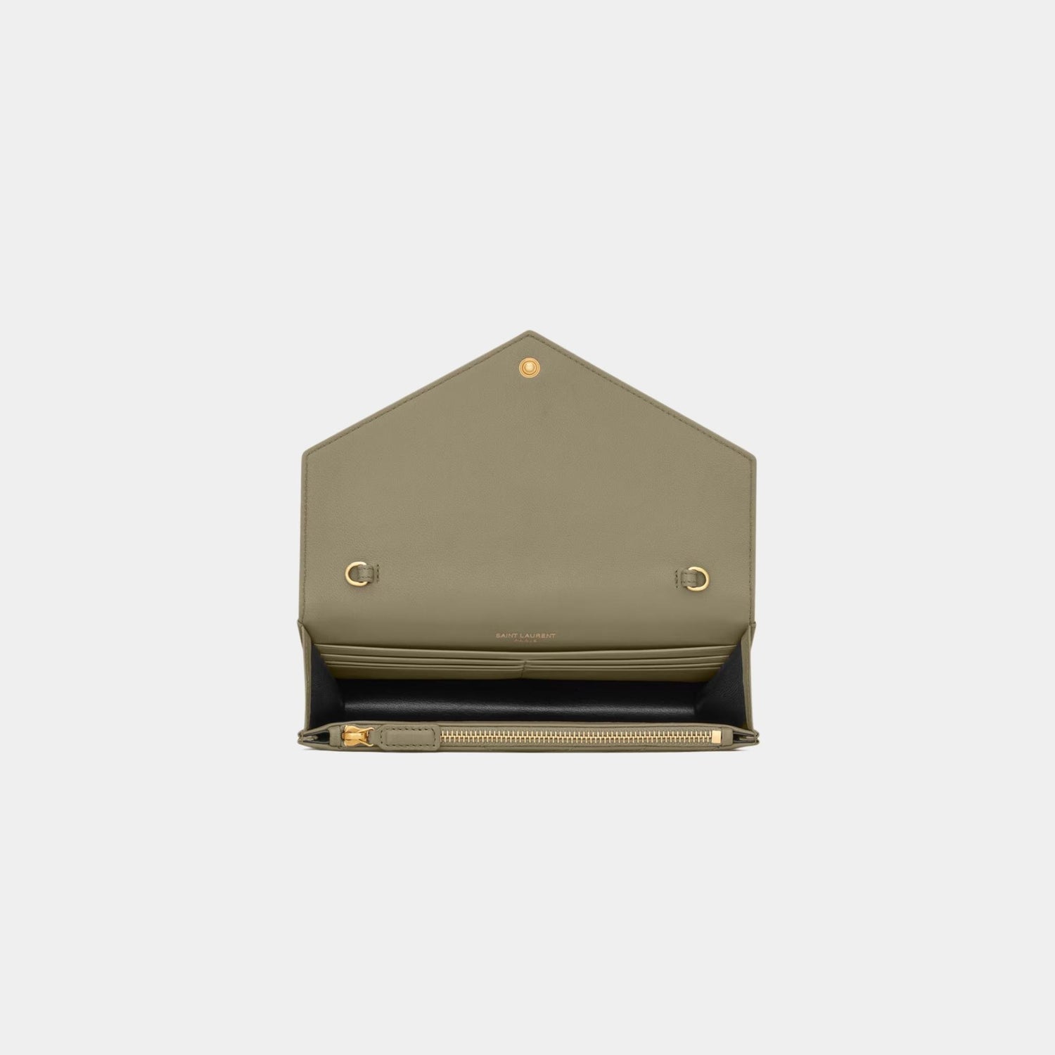 Yves Saint Laurent Cassandre Envelope Chain Wallet In Lambskin, Strong Moss, Top