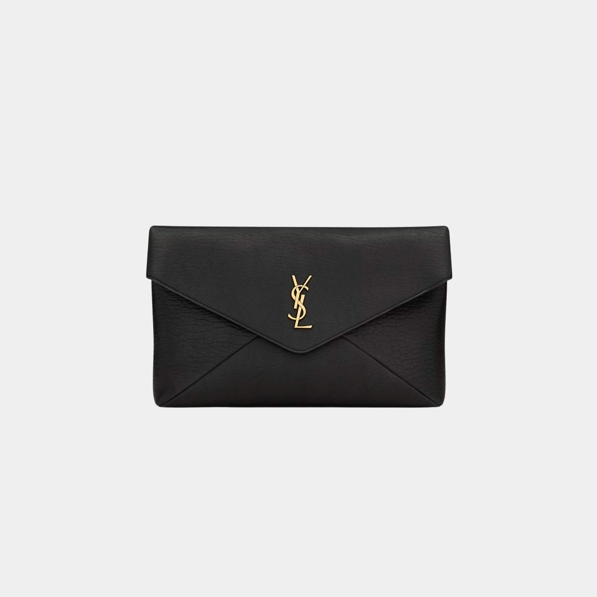 Yves Saint Laurent Cassandre Large Envelope Pouch In Lambskin, Black, Front