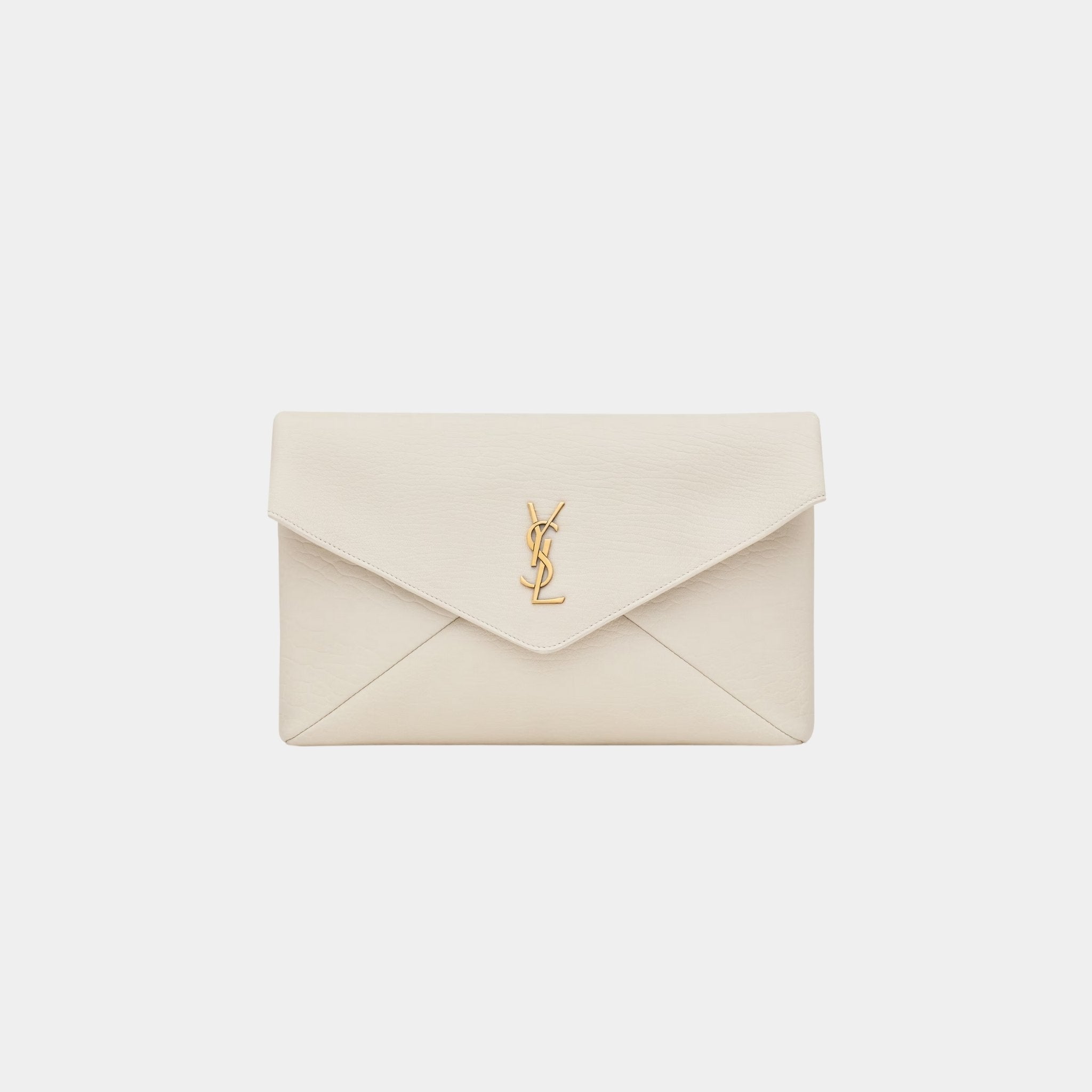 Yves Saint Laurent Cassandre Large Envelope Pouch In Lambskin, Blanc Vintage, Front