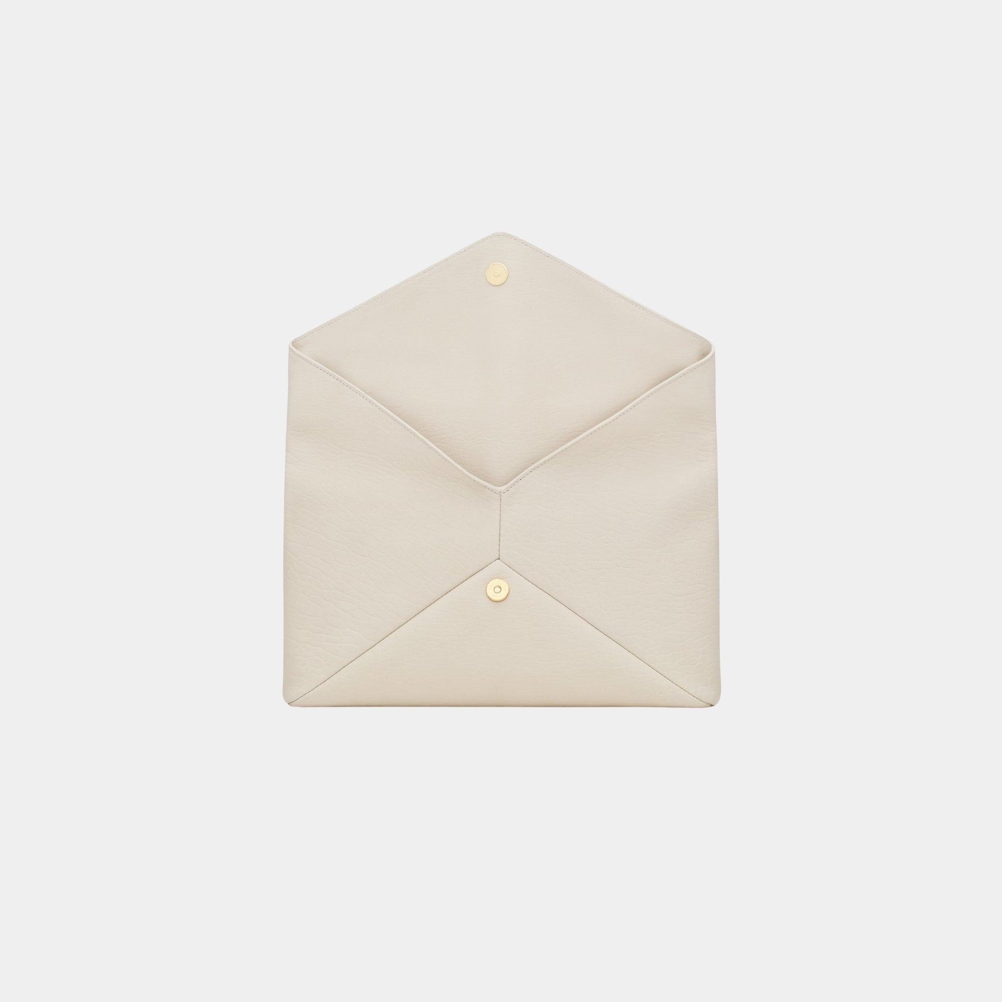 Yves Saint Laurent Cassandre Large Envelope Pouch In Lambskin, Blanc Vintage, Open