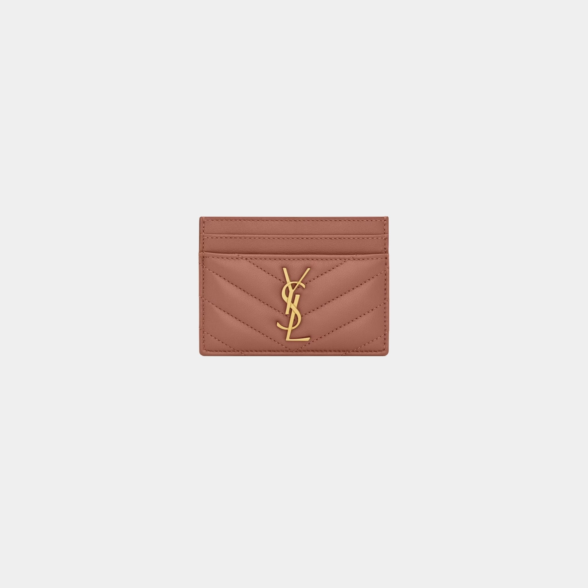 Yves Saint Laurent Cassandre Matelasse Card Case In Lambskin, Barely Pink, Front