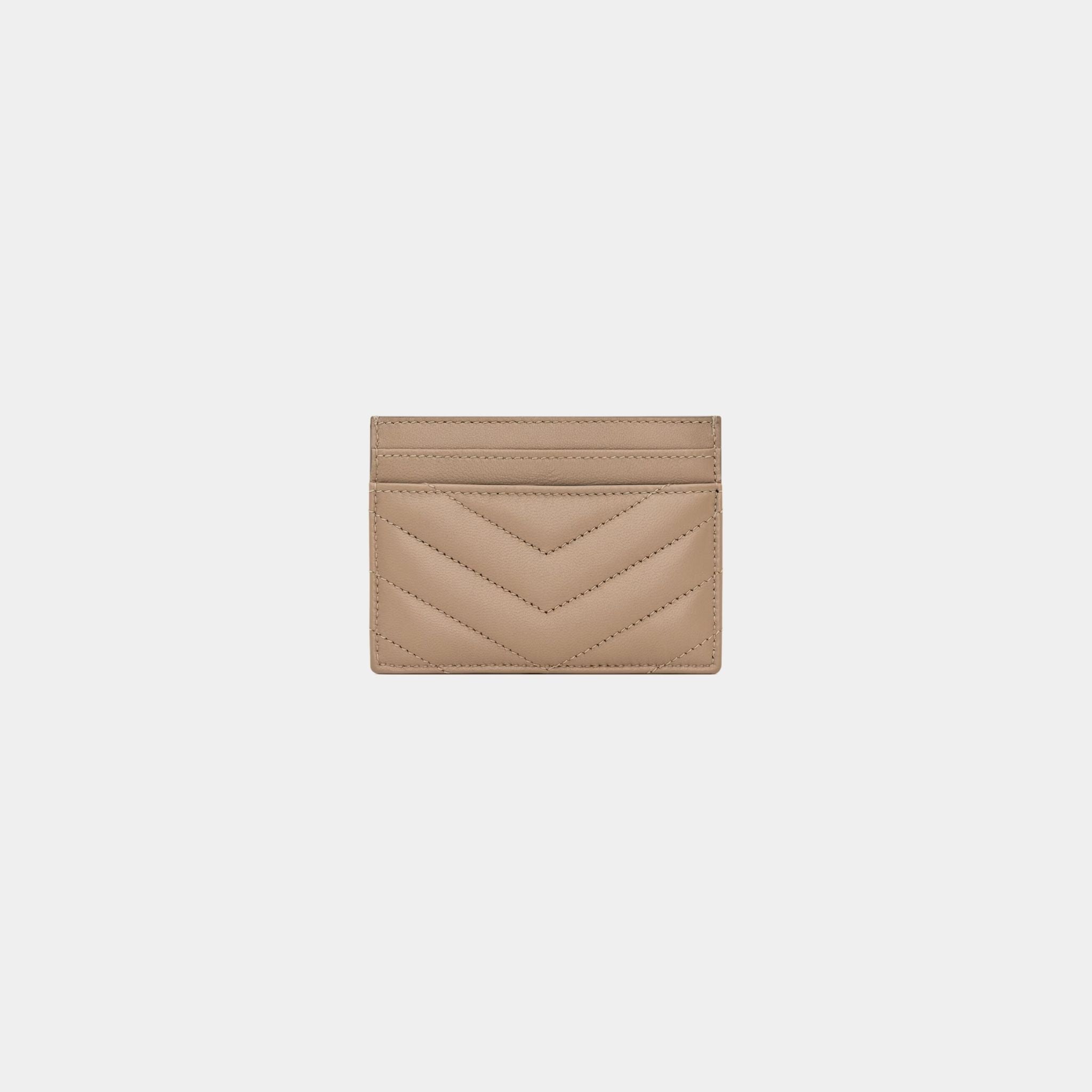 Yves Saint Laurent Cassandre Matelasse Card Case In Lambskin, Dusty Grey, Back