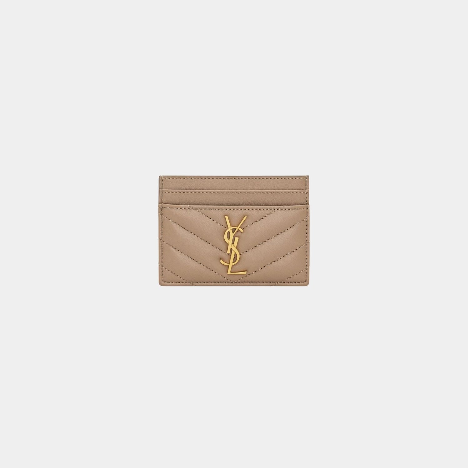 Yves Saint Laurent Cassandre Matelasse Card Case In Lambskin, Dusty Grey, Front