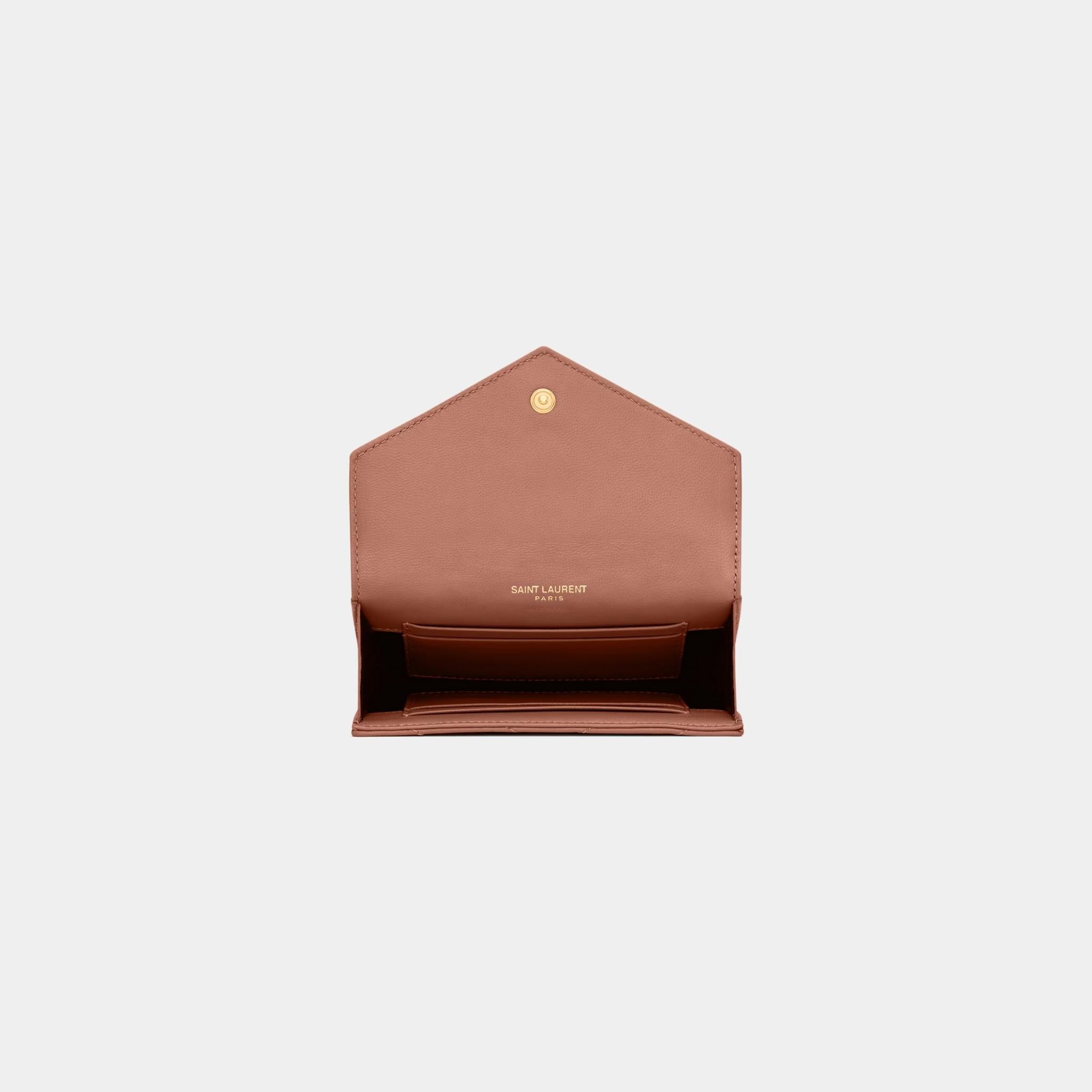 Yves Saint Laurent Cassandre Matelasse Small Envelope Wallet Lambskin, Barely Pink, Top