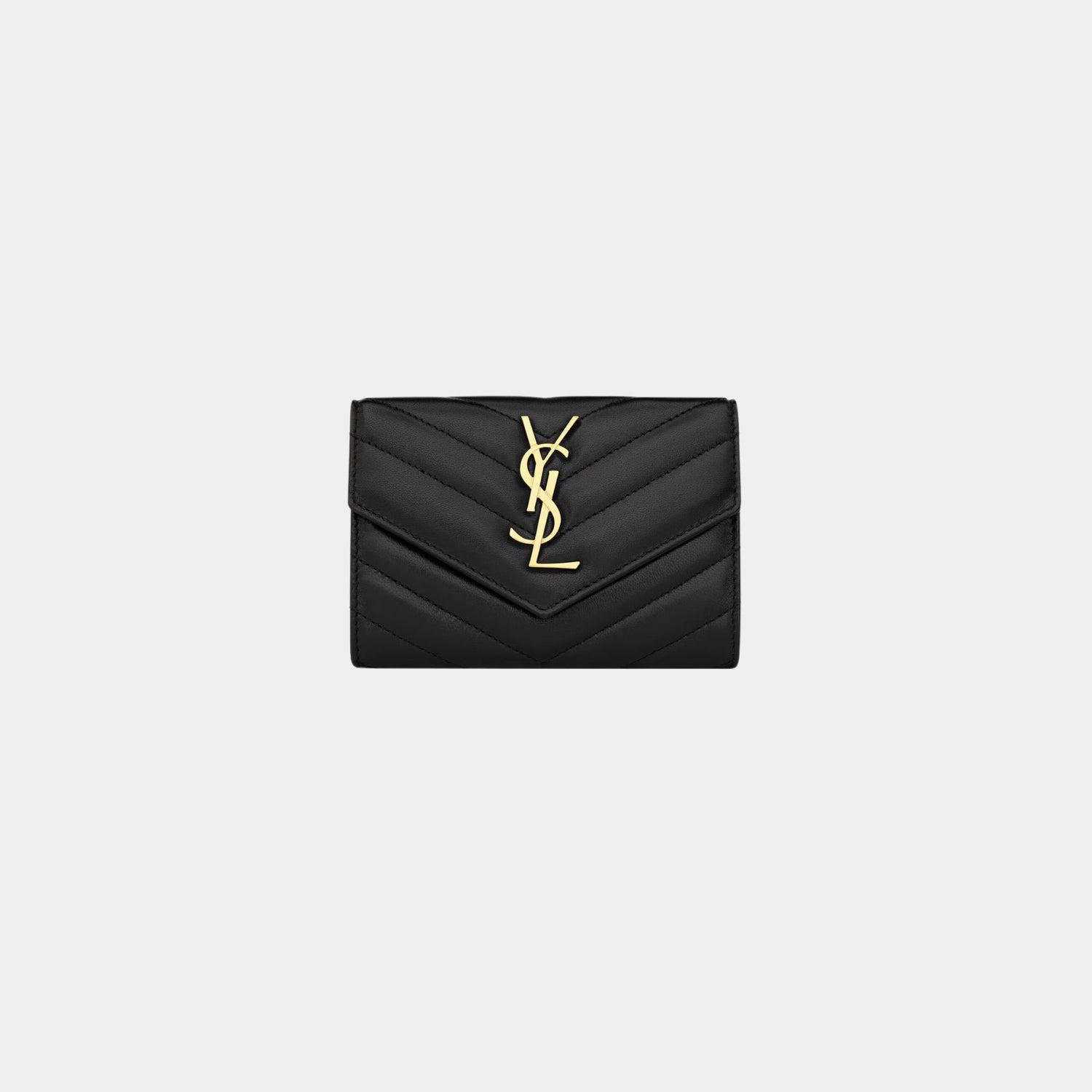 Yves Saint Laurent Cassandre Matelasse Small Envelope Wallet Lambskin, Black, Front